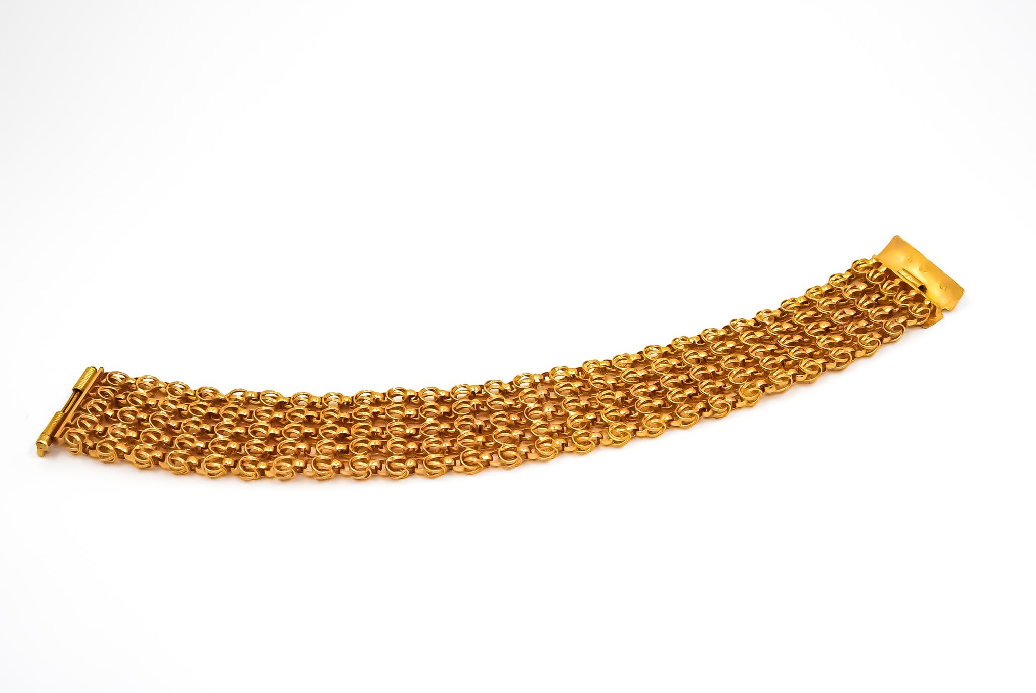 Vintage Handgefertigtes italienisches breites Vintage-Armband aus 21 Karat Gold, datiert auf die 1960er Jahre im Angebot 3