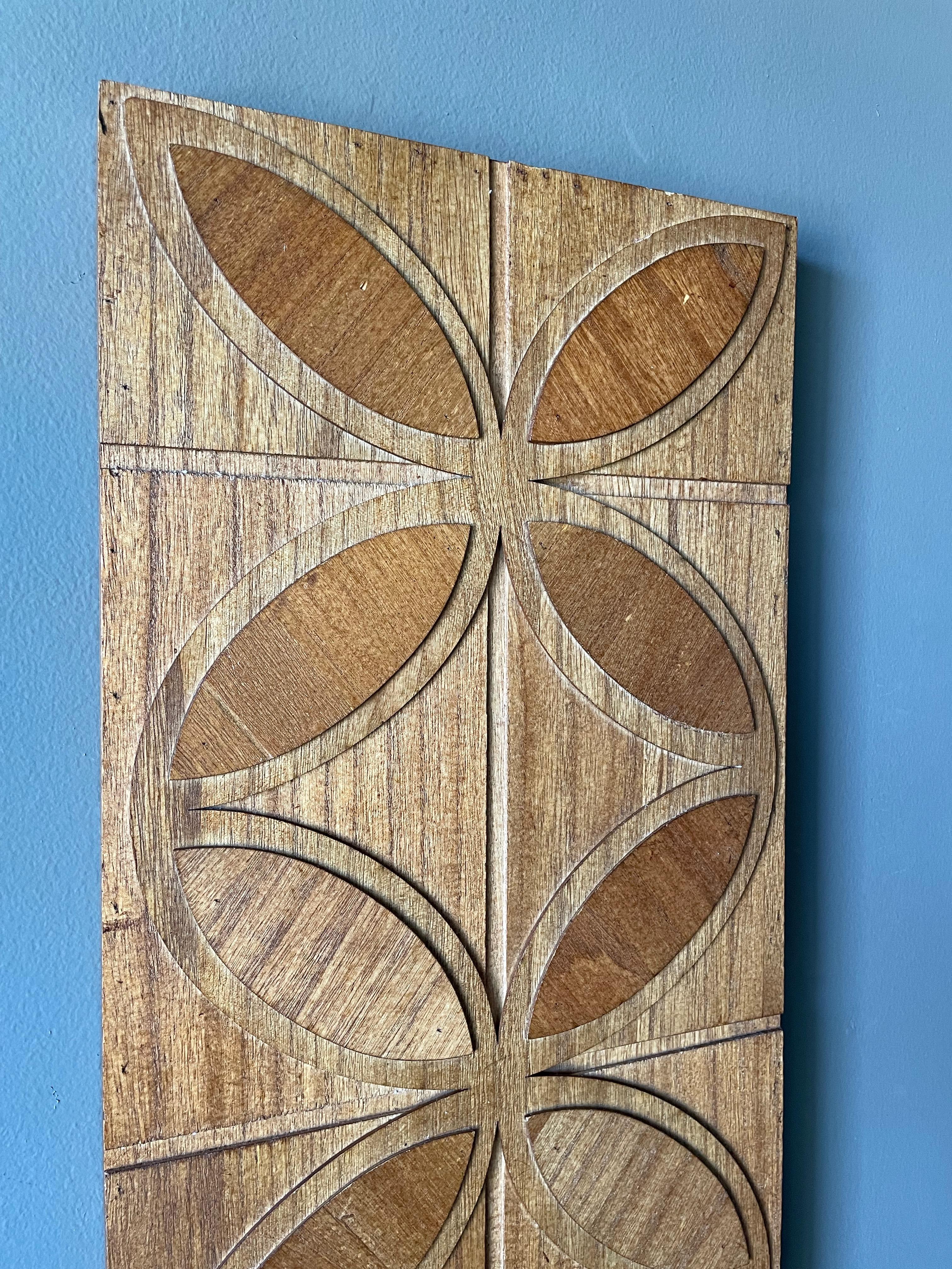 Vintage Hand Made Lotus Pattern Wood Relief, circa 1970s  In Fair Condition In Costa Mesa, CA