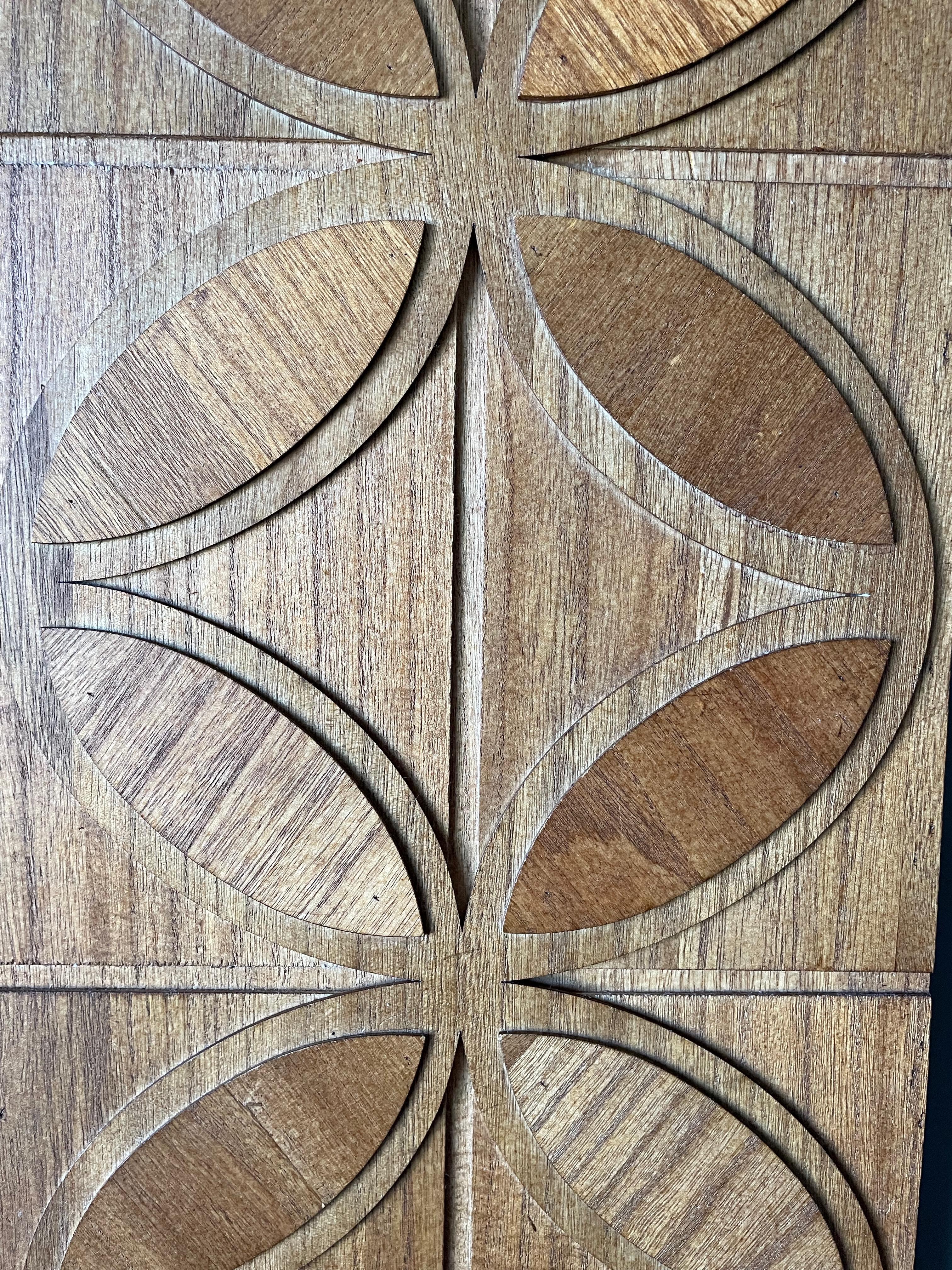 Vintage Hand Made Lotus Pattern Wood Relief, circa 1970s  1
