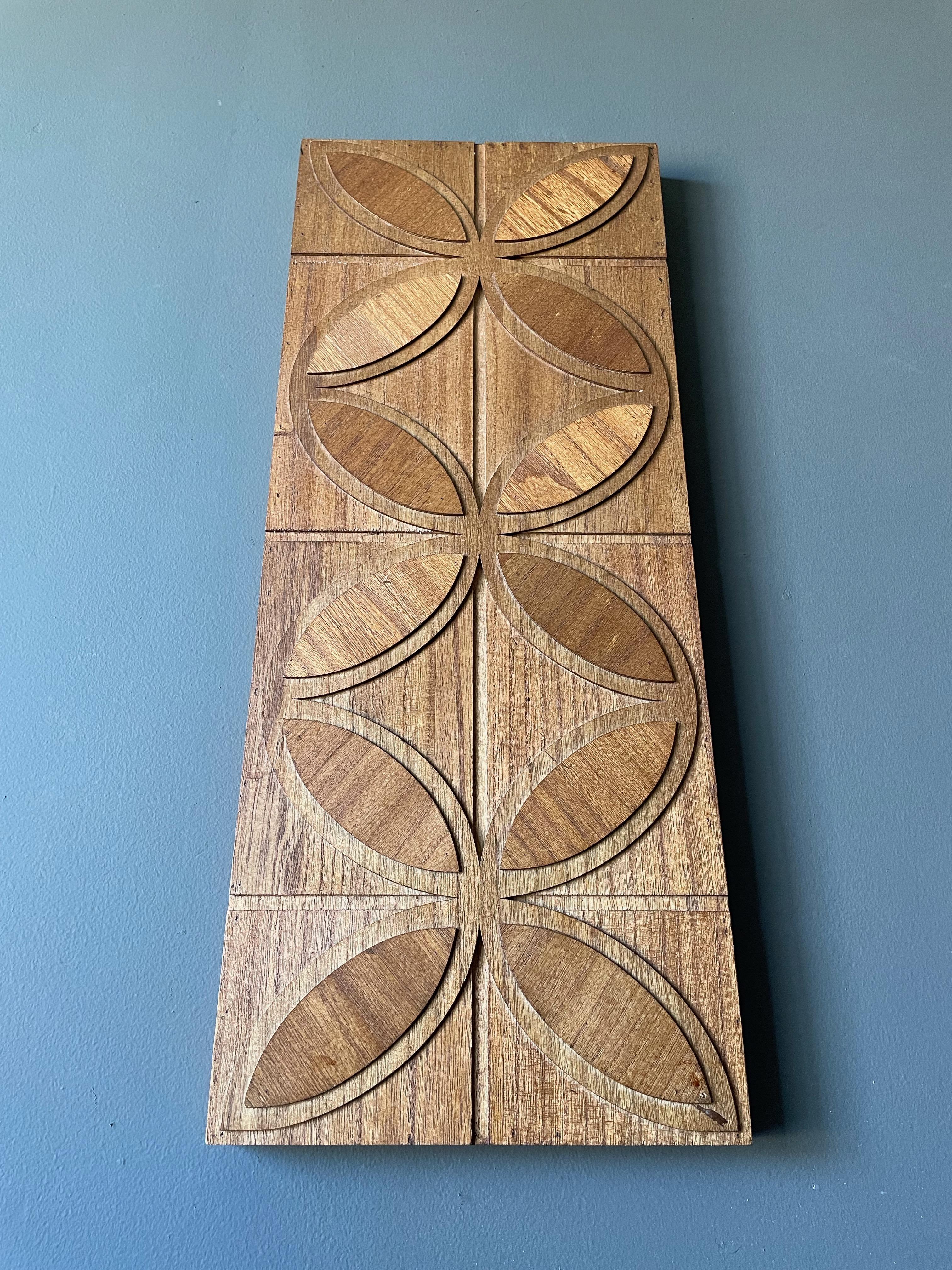 Vintage Hand Made Lotus Pattern Wood Relief, circa 1970s  2