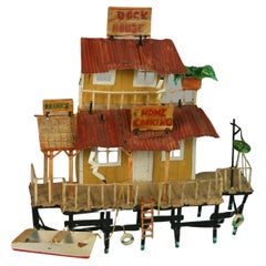 Retro Folk Art. Hand Made Metal Sculpture "The Dock House"