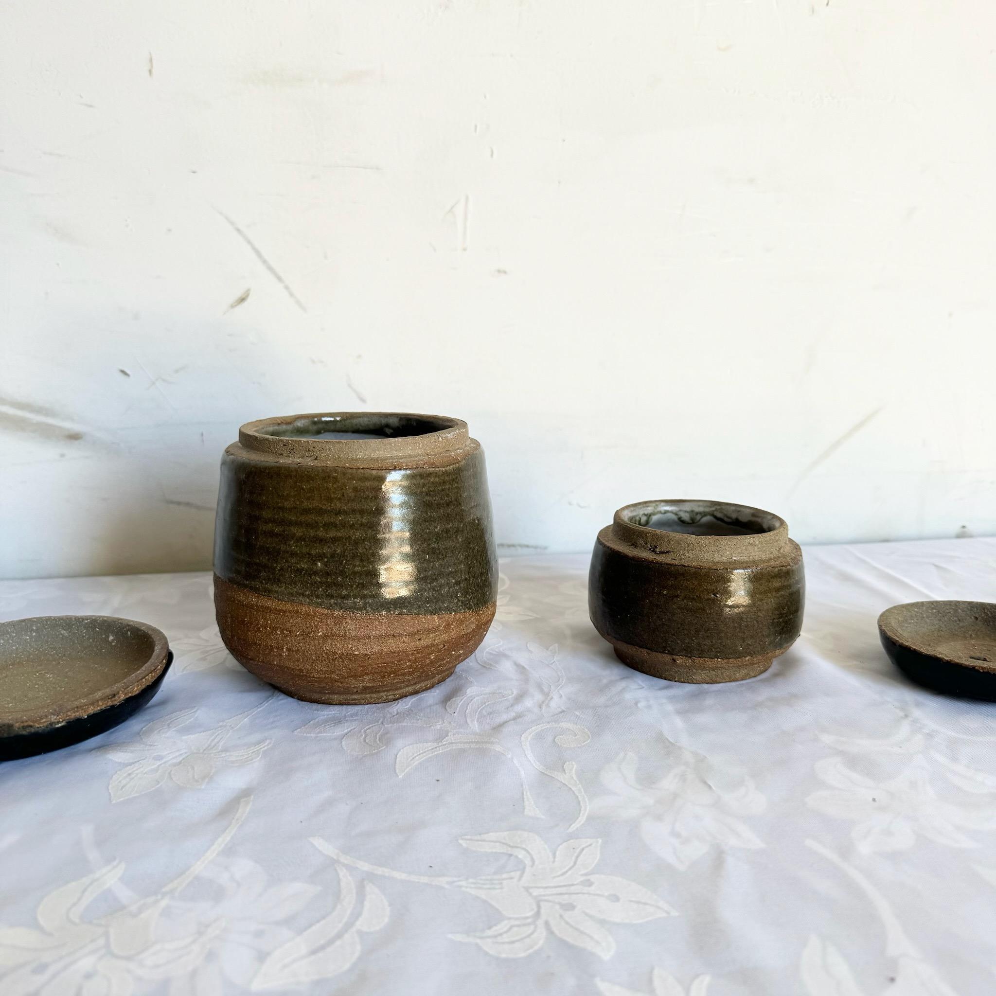 Late 20th Century Vintage Hand Made Pottery Jars With Lids - 2 Pieces For Sale
