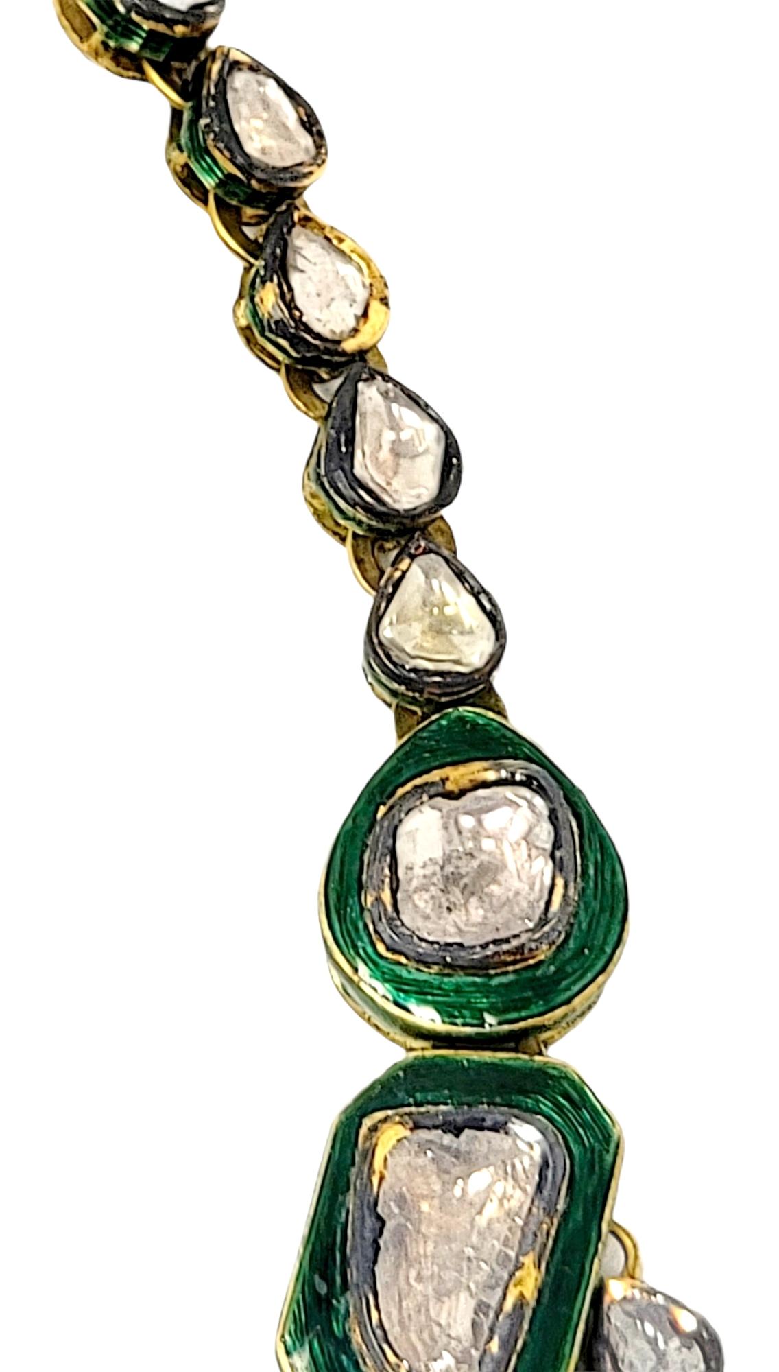 Collier vintage Polki Green en or jaune 18 carats et diamants non taillés, fabriqué à la main Pour femmes en vente