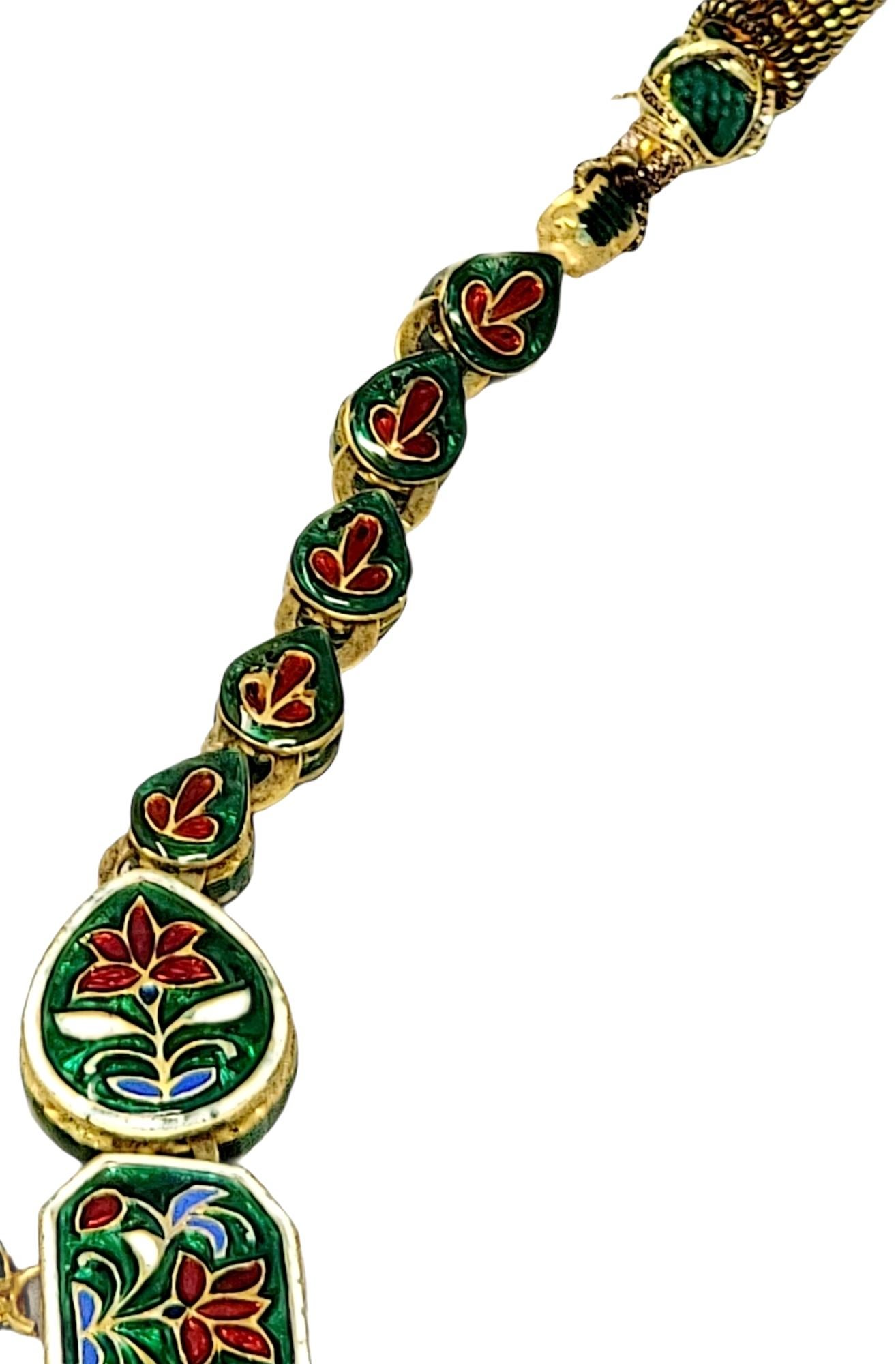Vintage Hand Made Uncut Diamond Polki Green Necklace in 18 Karat Yellow Gold In Good Condition For Sale In Scottsdale, AZ
