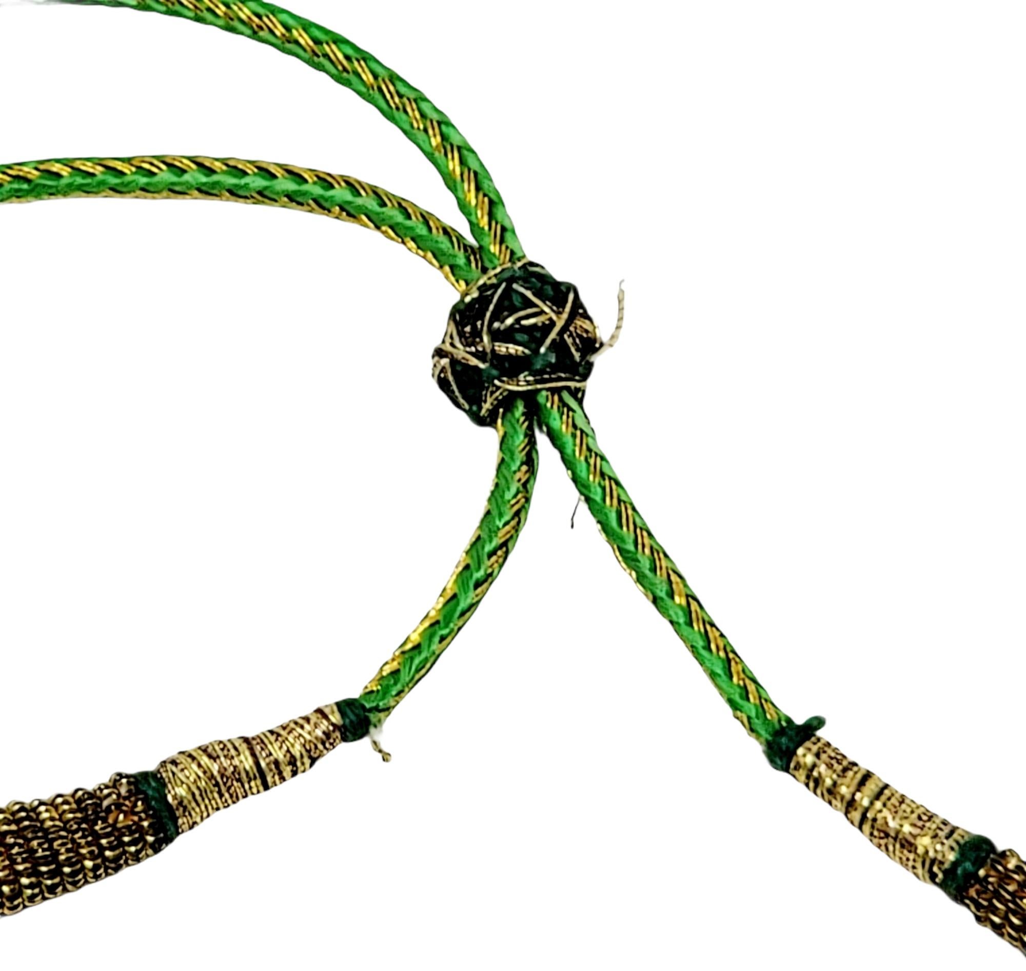 Vintage Hand Made Uncut Diamond Polki Green Necklace in 18 Karat Yellow Gold For Sale 2