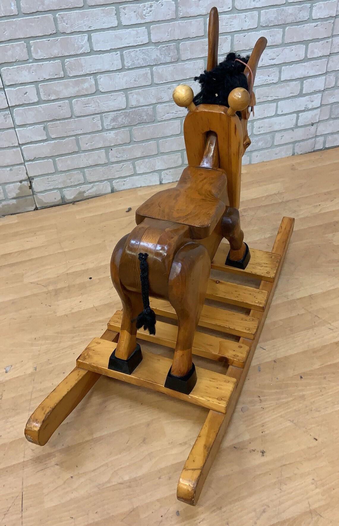 Vintage Hand Made Wood Carved Rocking Donkey In Good Condition For Sale In Chicago, IL