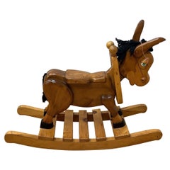 Vintage Hand Made Wood Carved Rocking Donkey