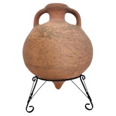 Used Hand-Modeled Earthenware Jar with a Black Varnished Iron Stand, Italy
