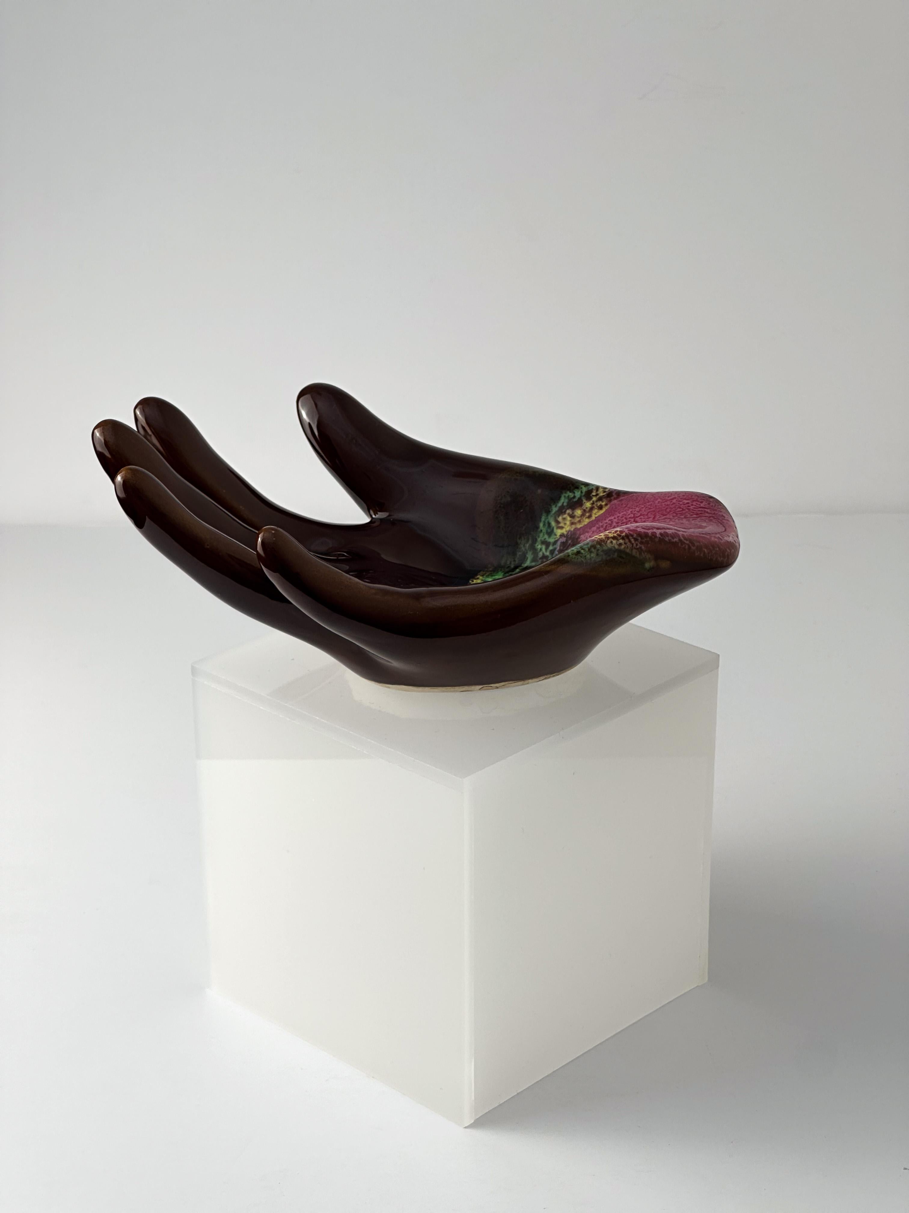 Français The Ornamental, Brown Pink Glazed, Ceramic Dish, Vallauris c 1960s. en vente