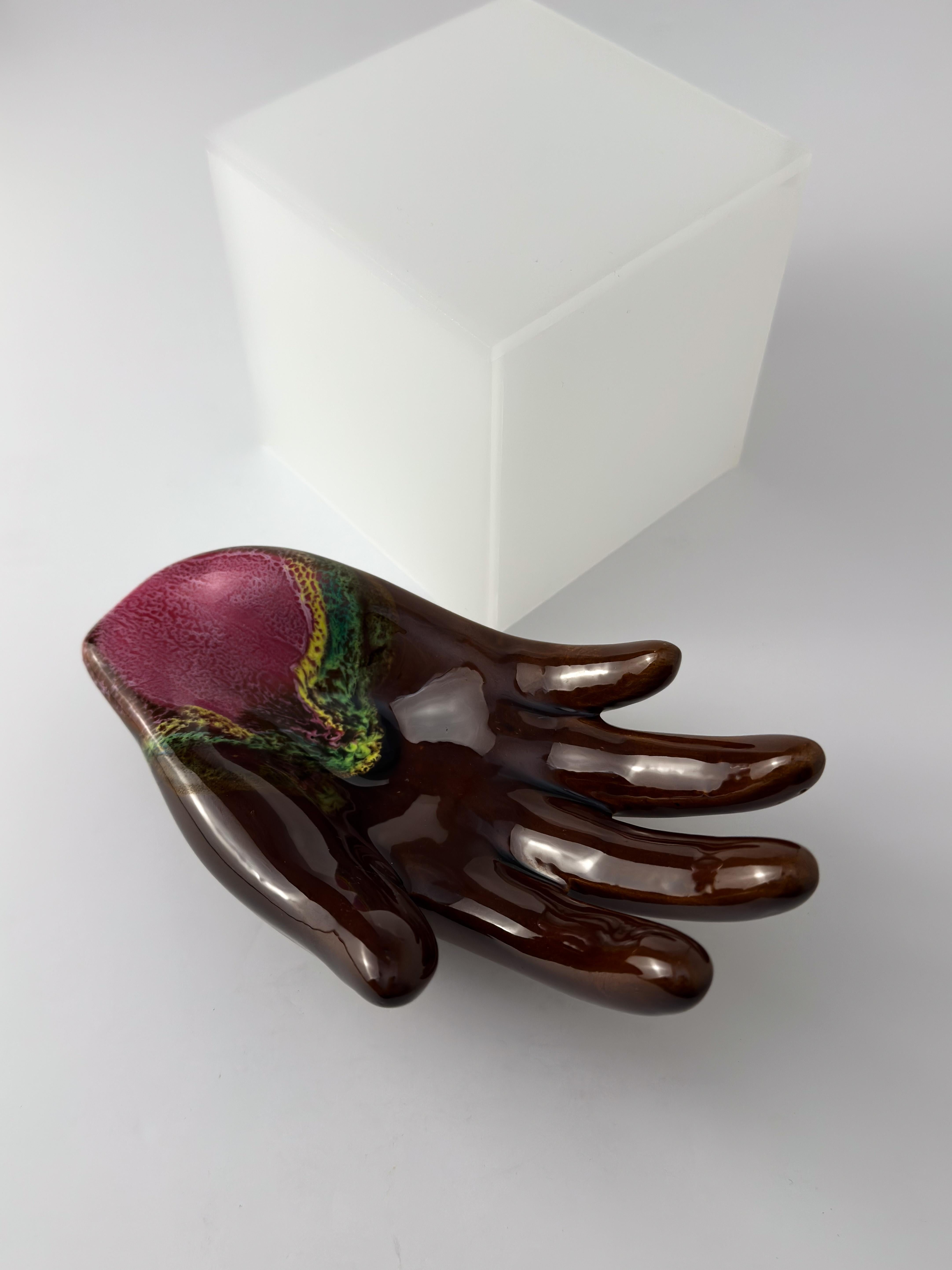 Cuit The Ornamental, Brown Pink Glazed, Ceramic Dish, Vallauris c 1960s. en vente