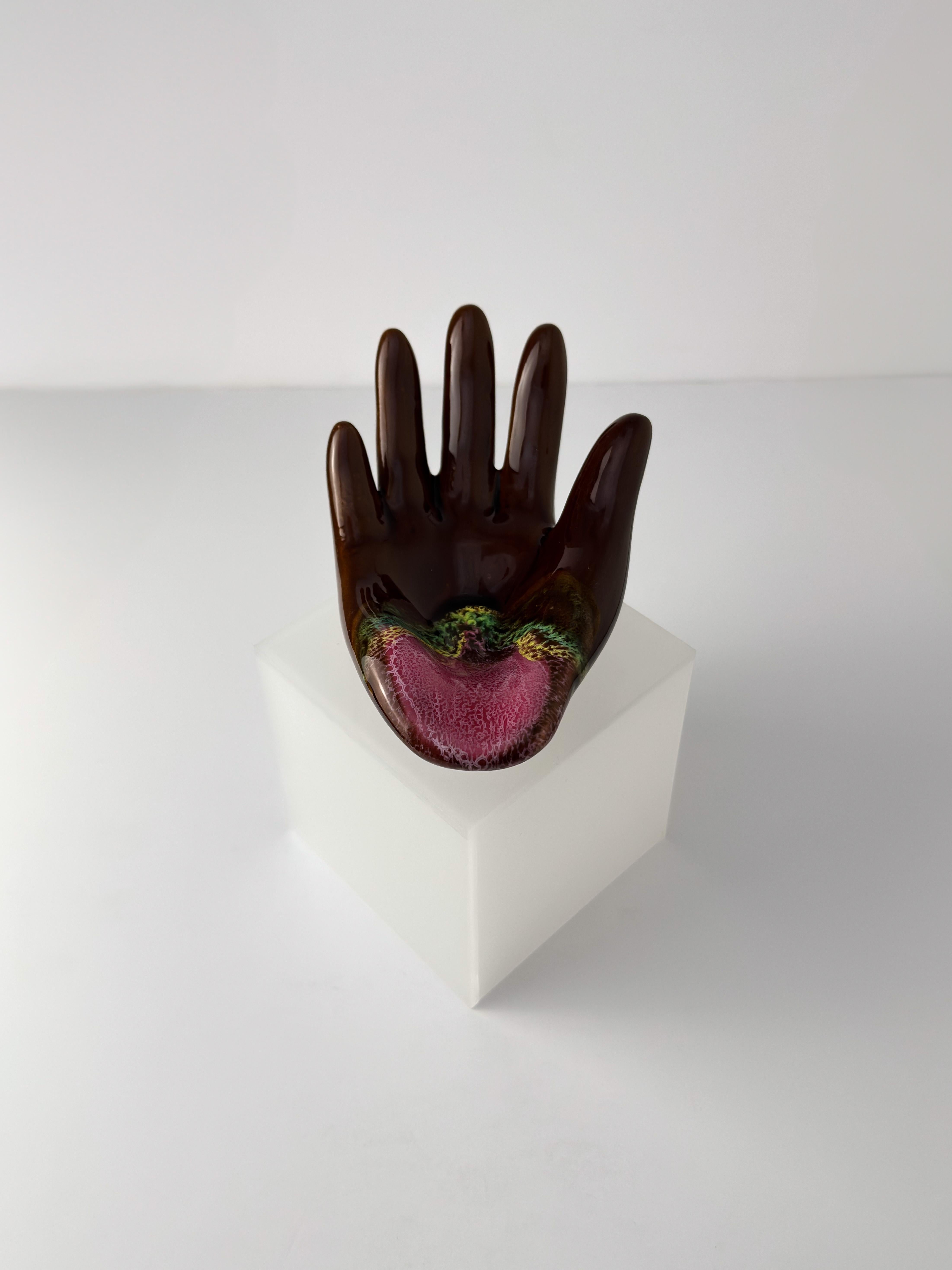 Céramique The Ornamental, Brown Pink Glazed, Ceramic Dish, Vallauris c 1960s. en vente
