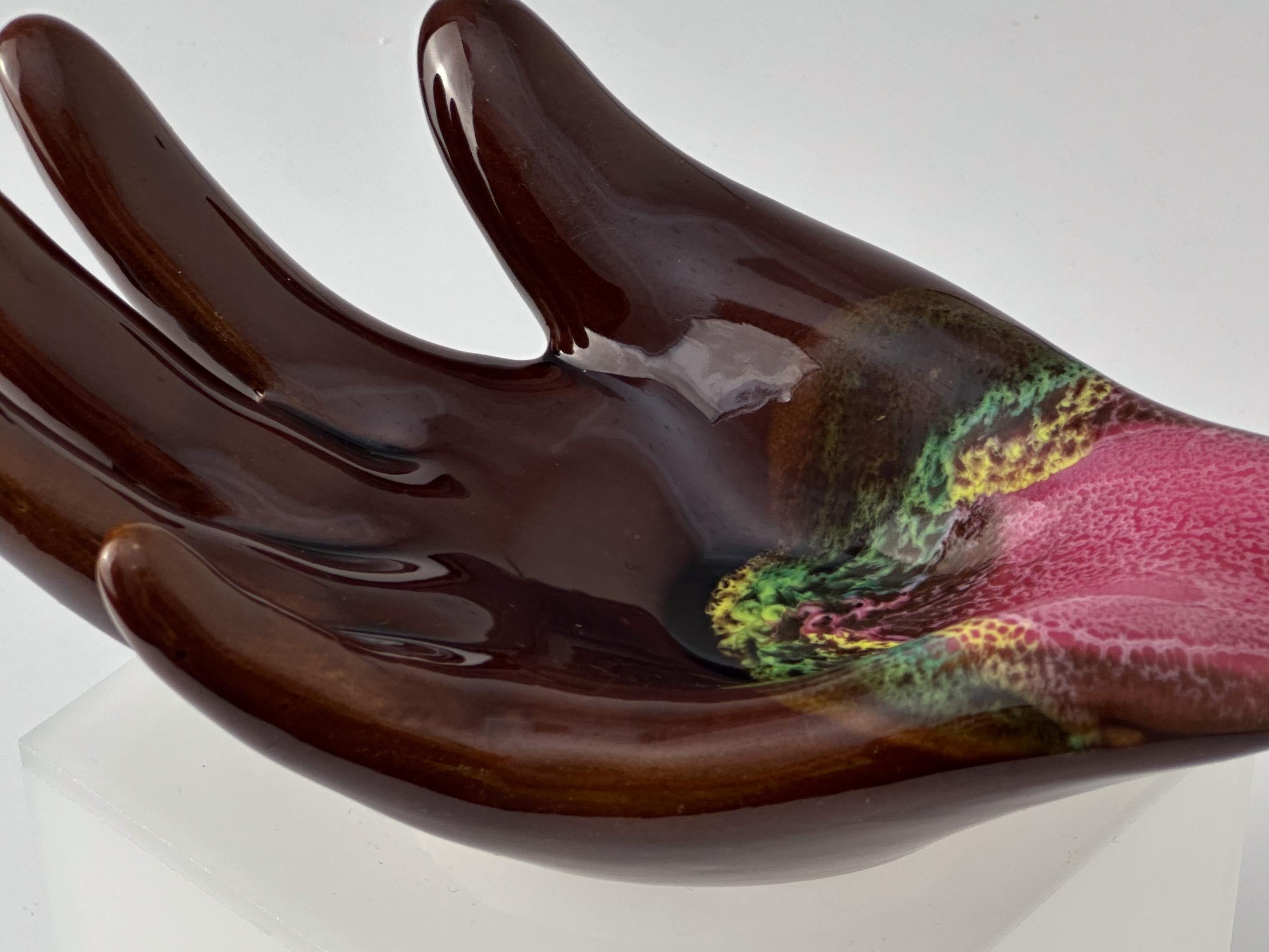 The Ornamental, Brown Pink Glazed, Ceramic Dish, Vallauris c 1960s. en vente 1