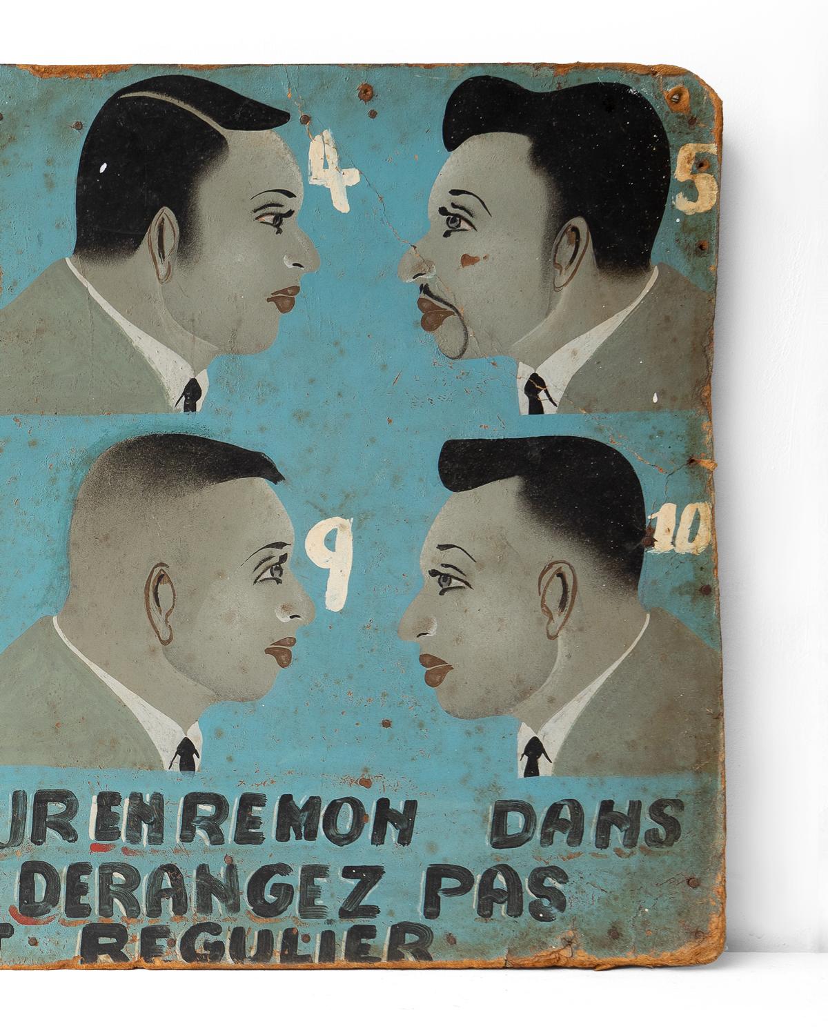 Vintage Hand Painted African Barbershop Sign Original Hairdresser Advertising In Good Condition For Sale In Bristol, GB