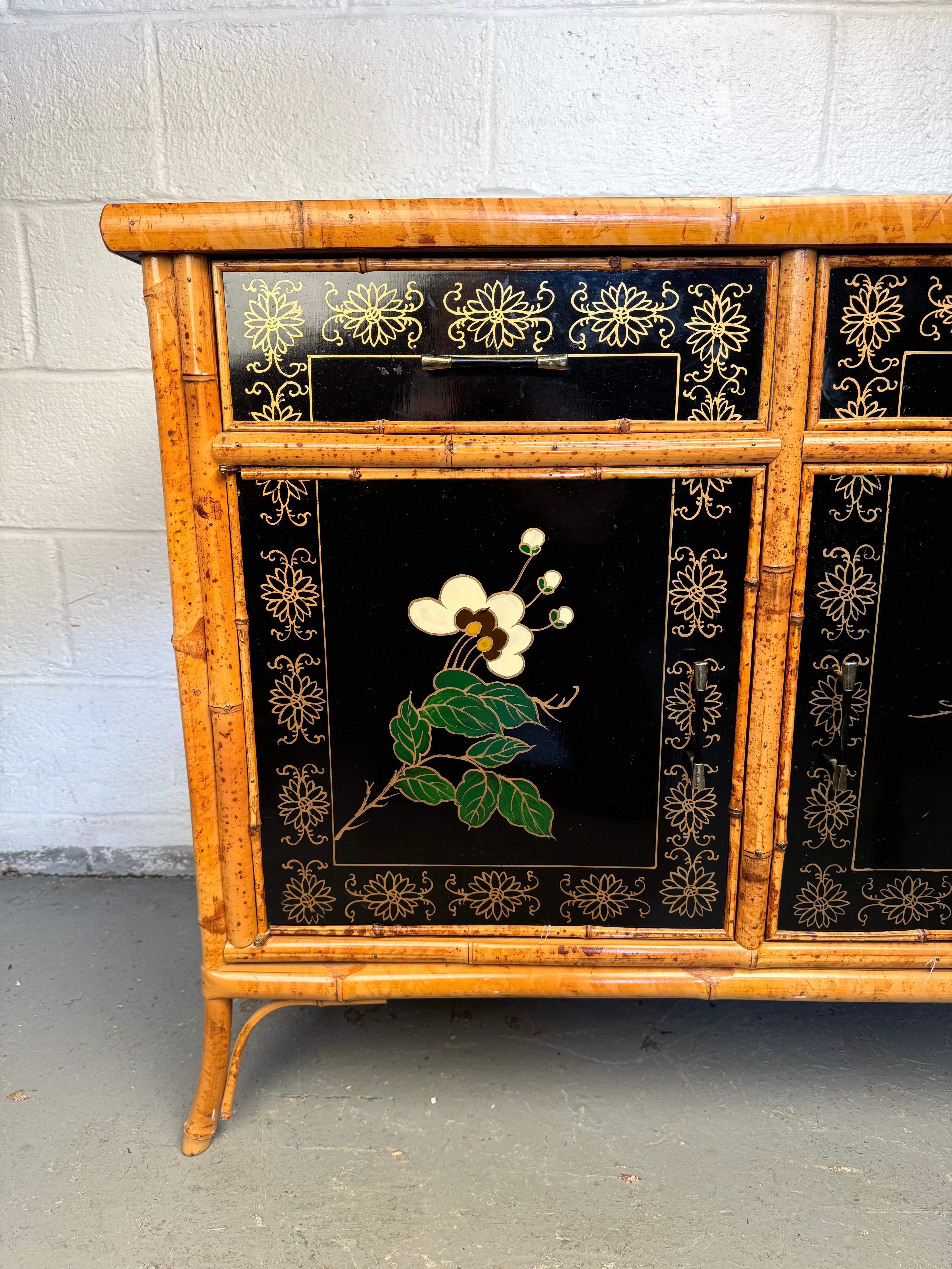 Vintage Hand Painted Bamboo Chinoiserie Cabinet 6