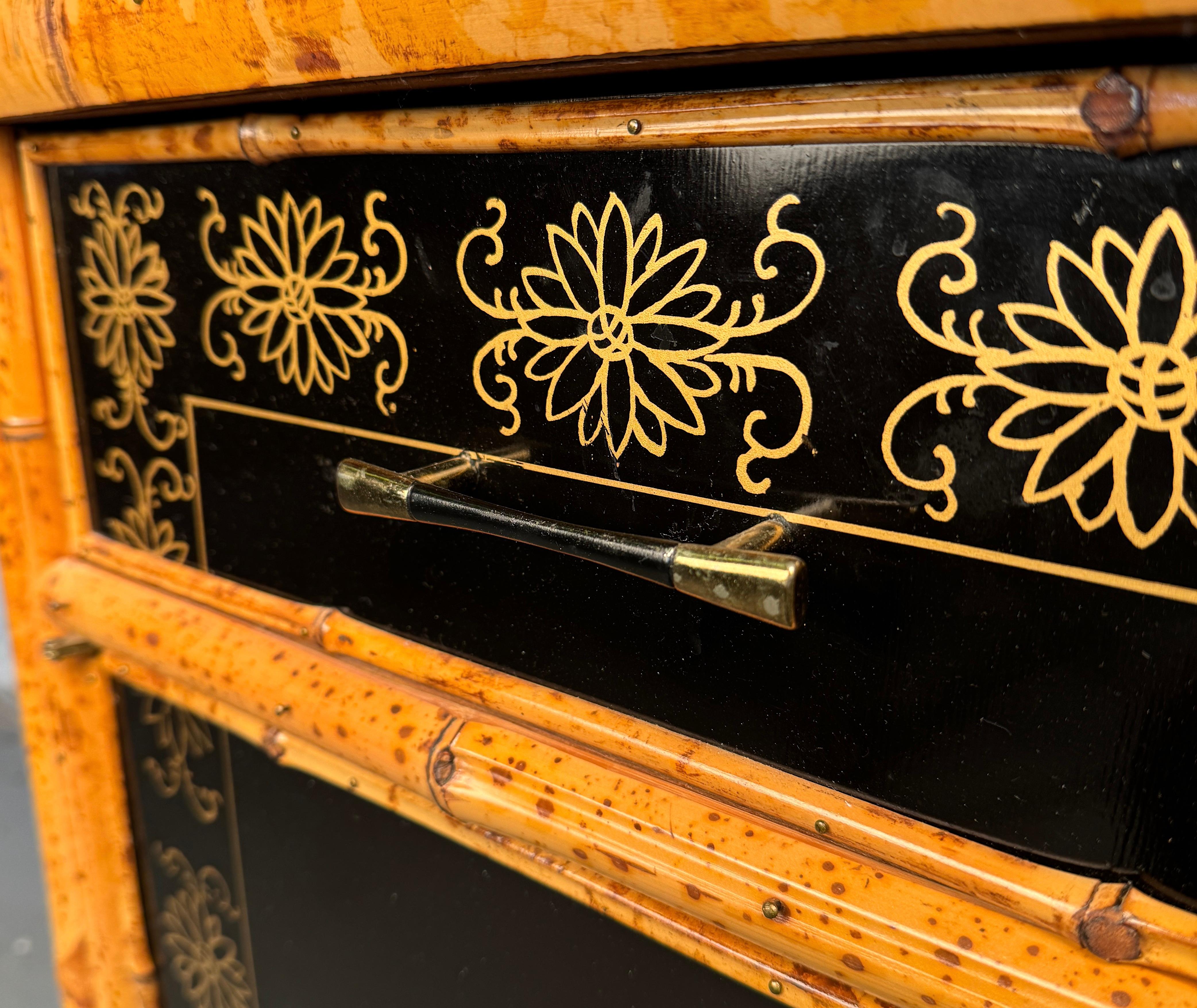 Vintage Hand Painted Bamboo Chinoiserie Cabinet 7
