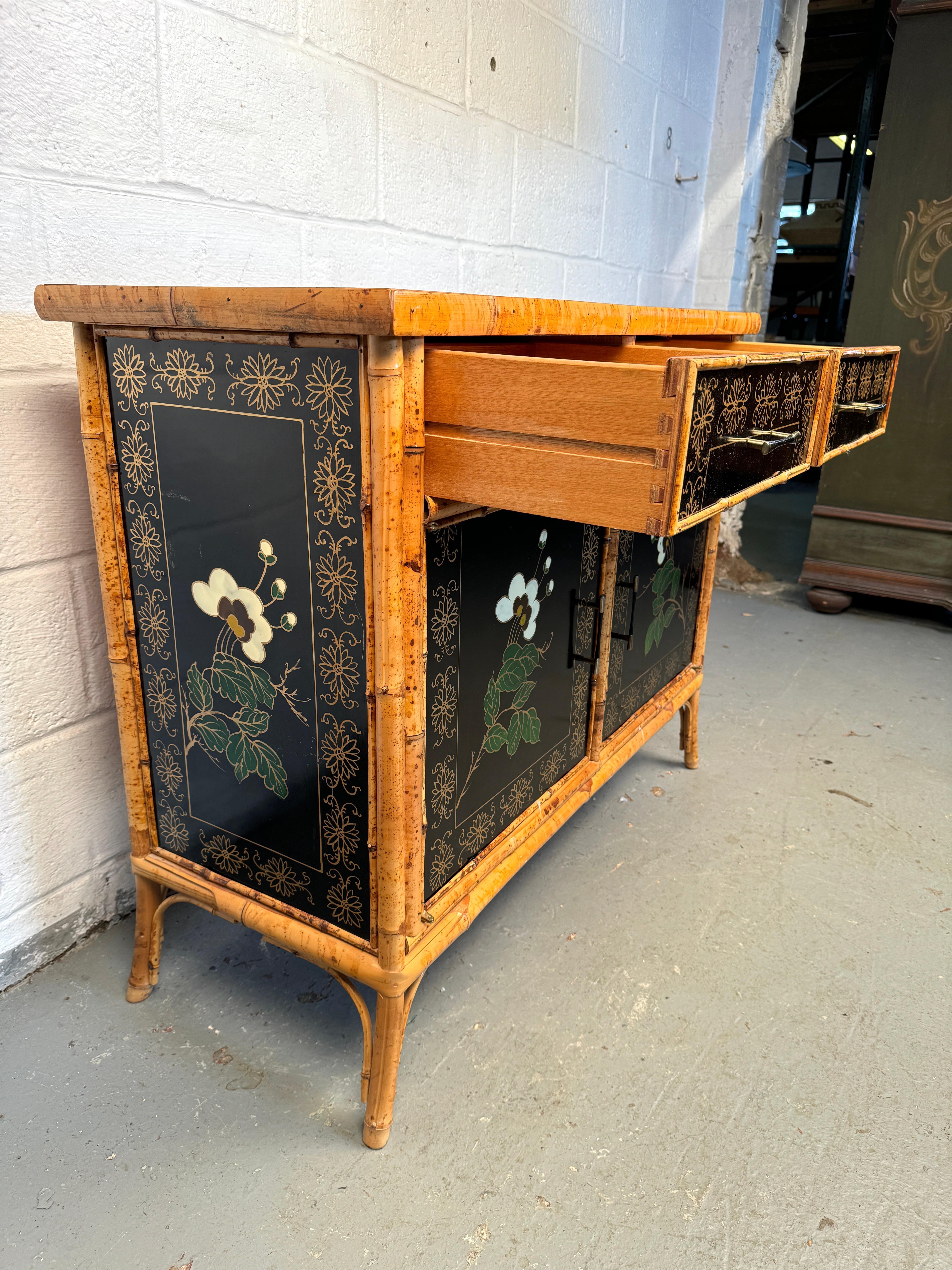 Vintage Hand Painted Bamboo Chinoiserie Cabinet 9