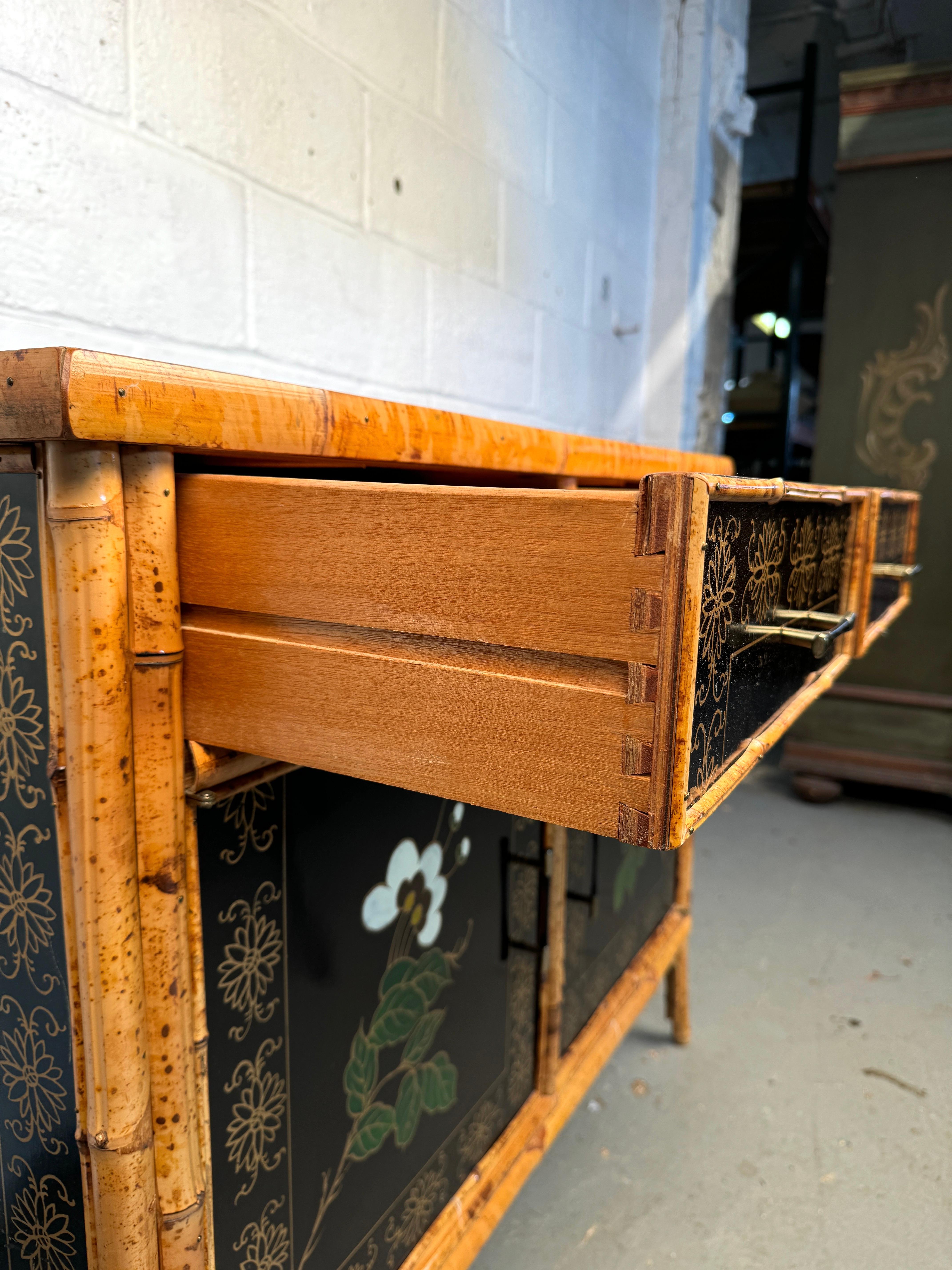 Vintage Hand Painted Bamboo Chinoiserie Cabinet 10