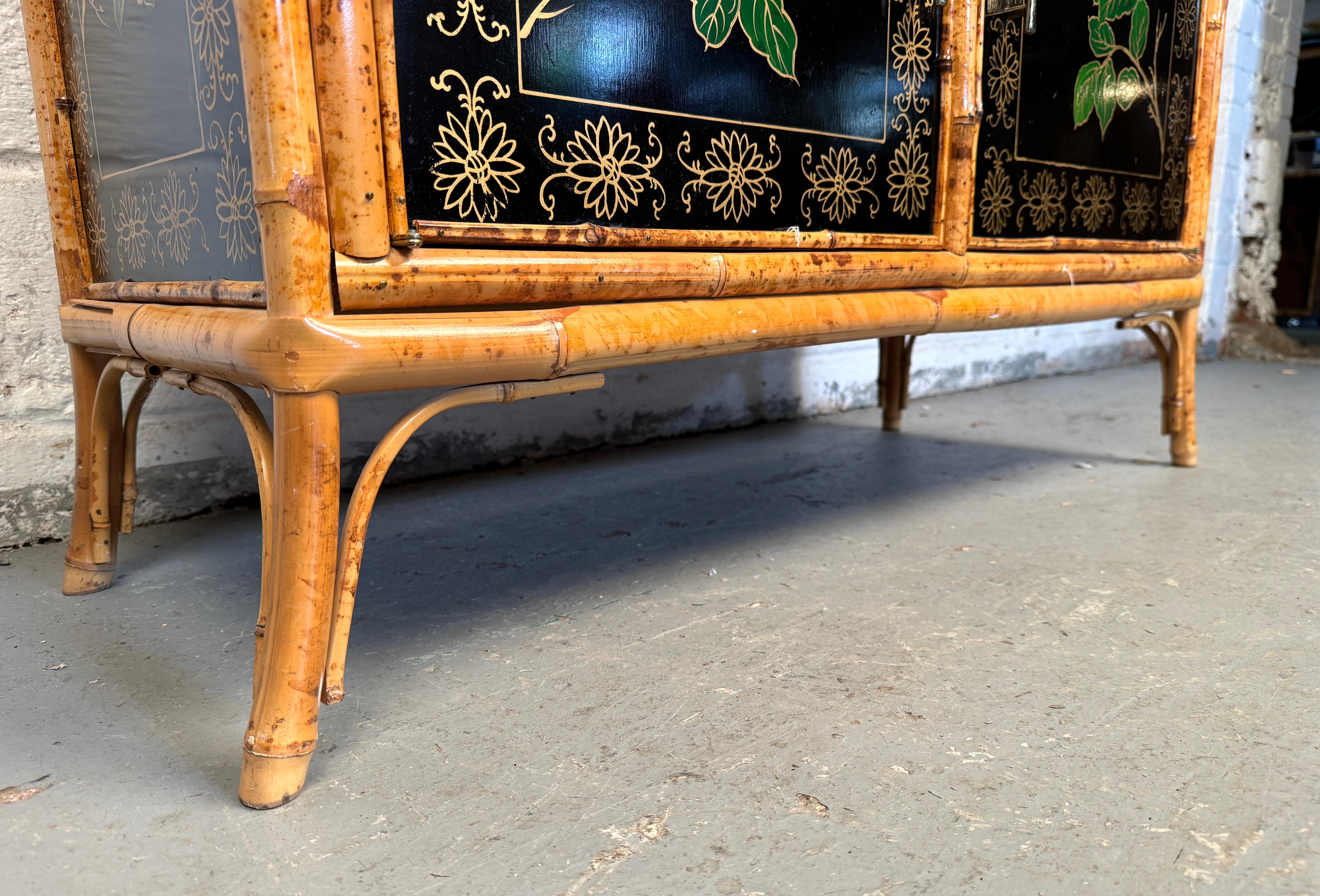 Vintage Hand Painted Bamboo Chinoiserie Cabinet 14