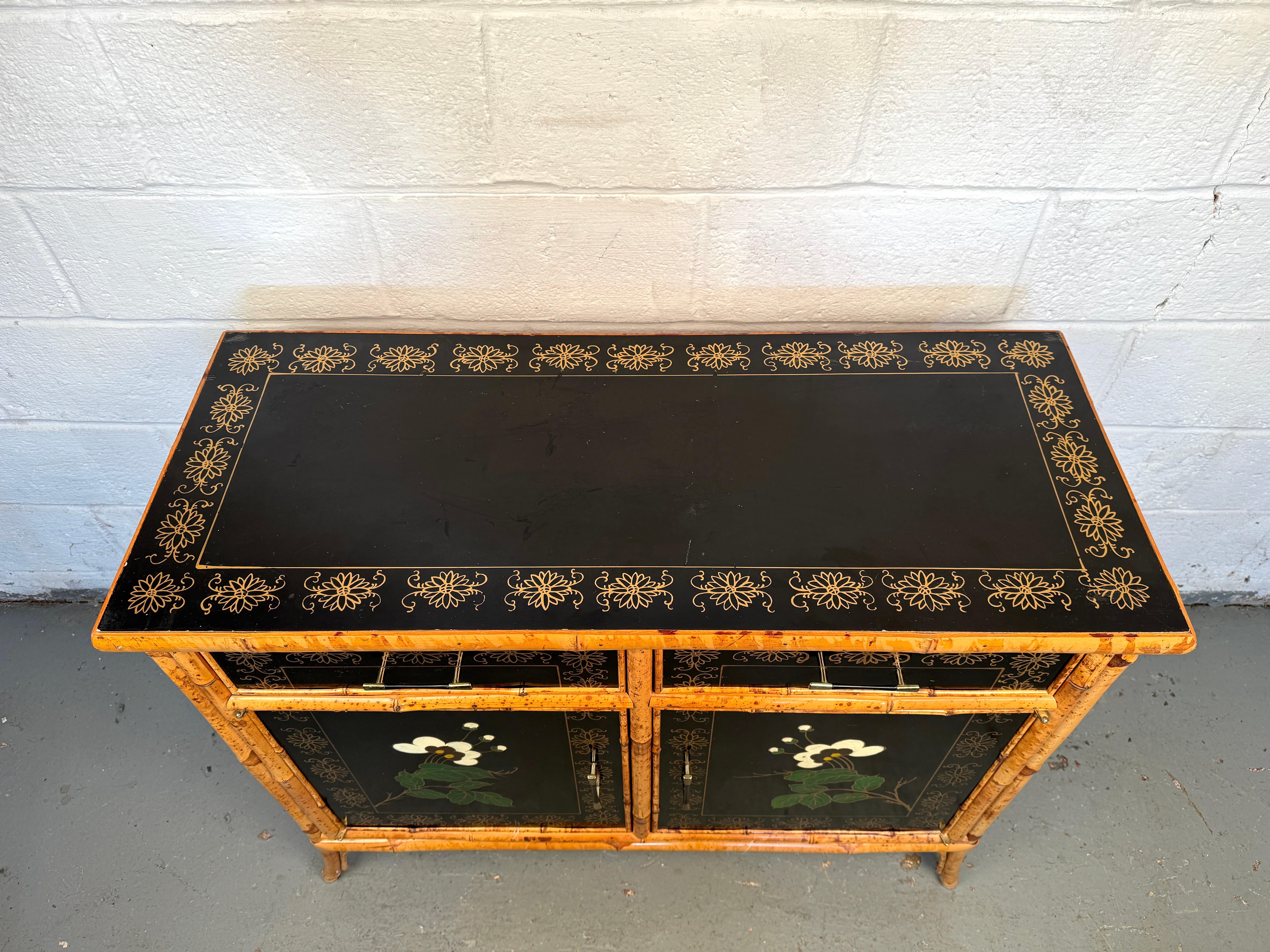 Vintage Hand Painted Bamboo Chinoiserie Cabinet In Good Condition In Brooklyn, NY