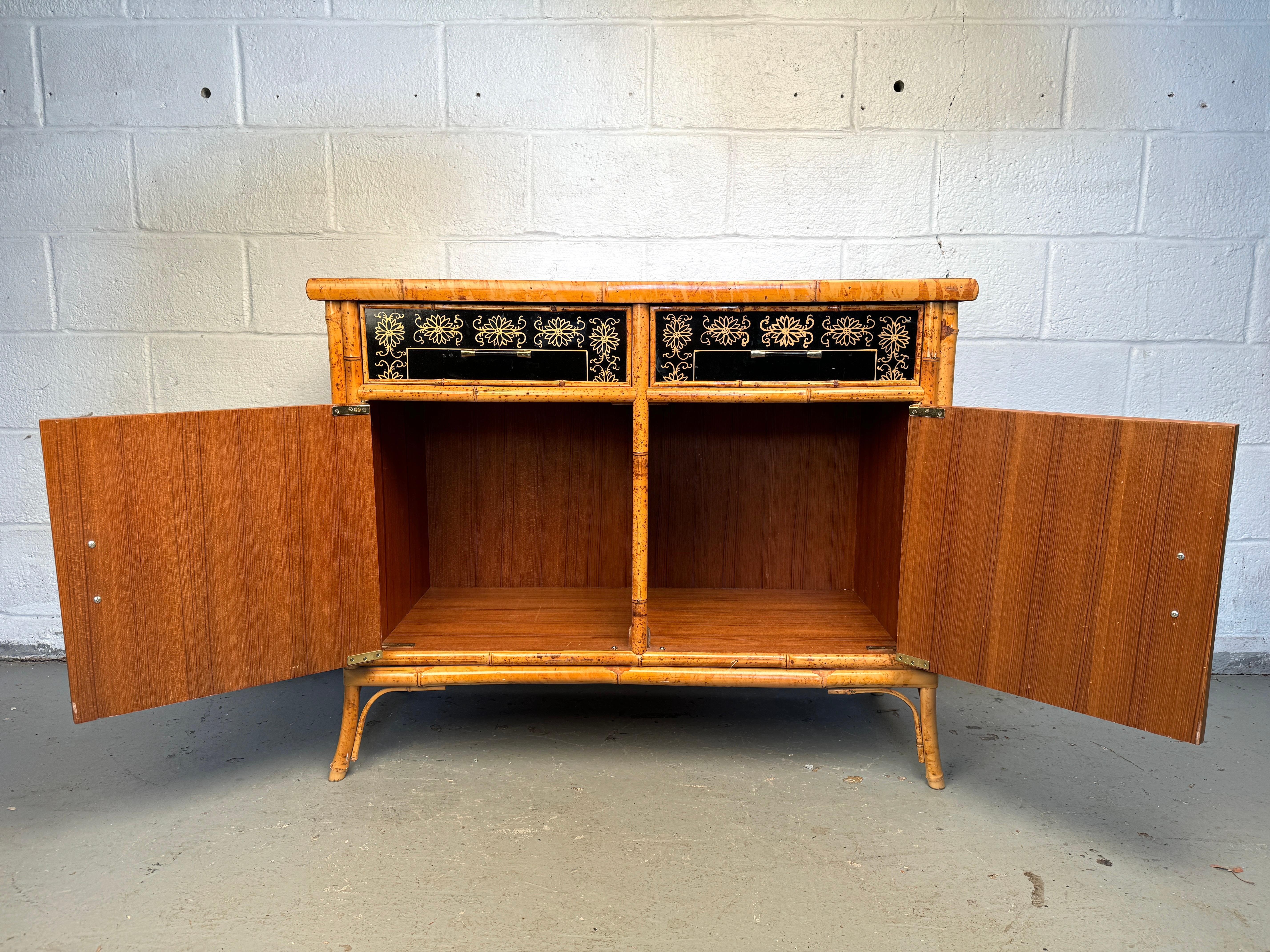 Vintage Hand Painted Bamboo Chinoiserie Cabinet 3