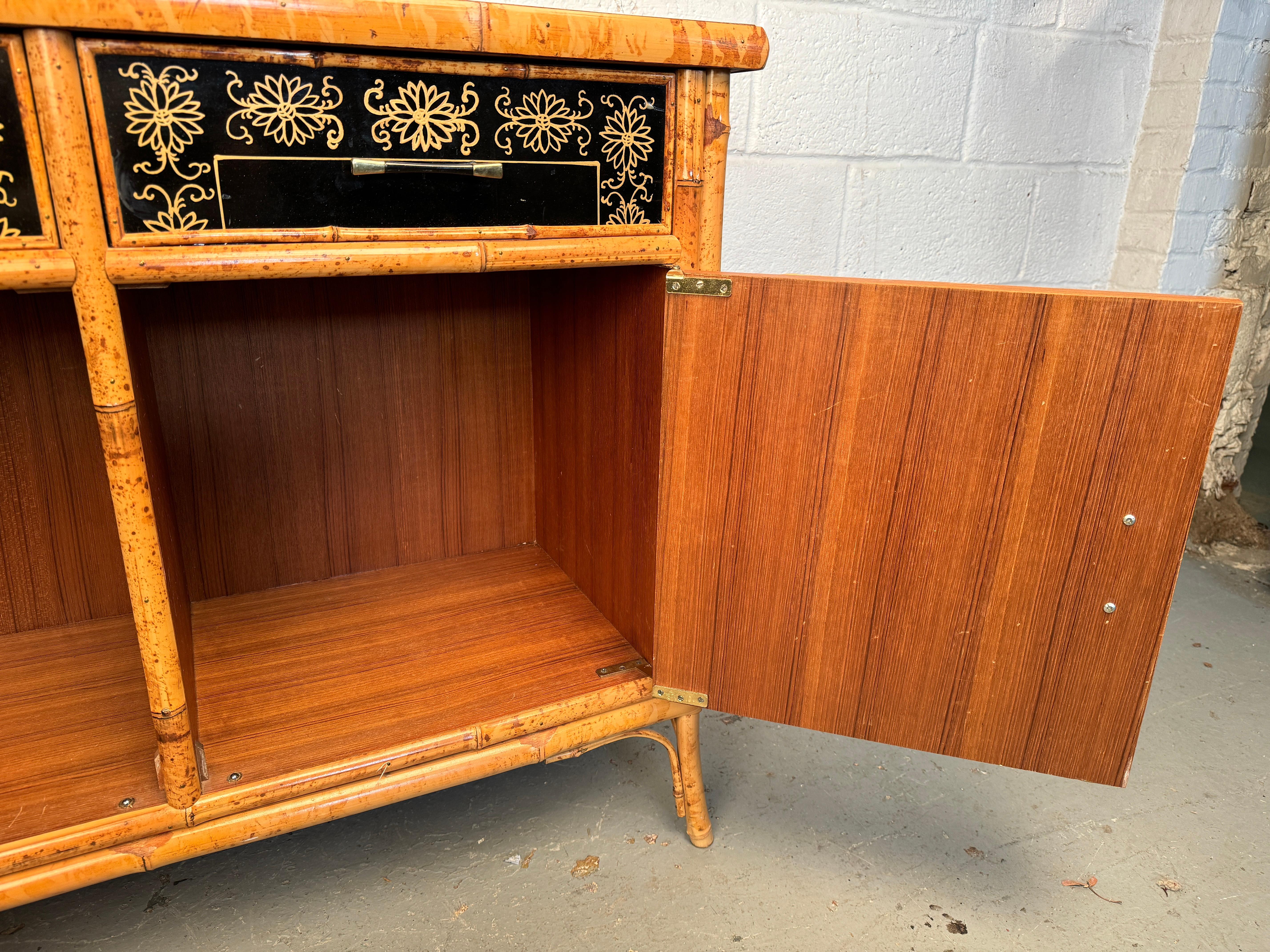 Vintage Hand Painted Bamboo Chinoiserie Cabinet 4