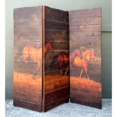 Vintage Hand Painted Barn Wood Folding Screen