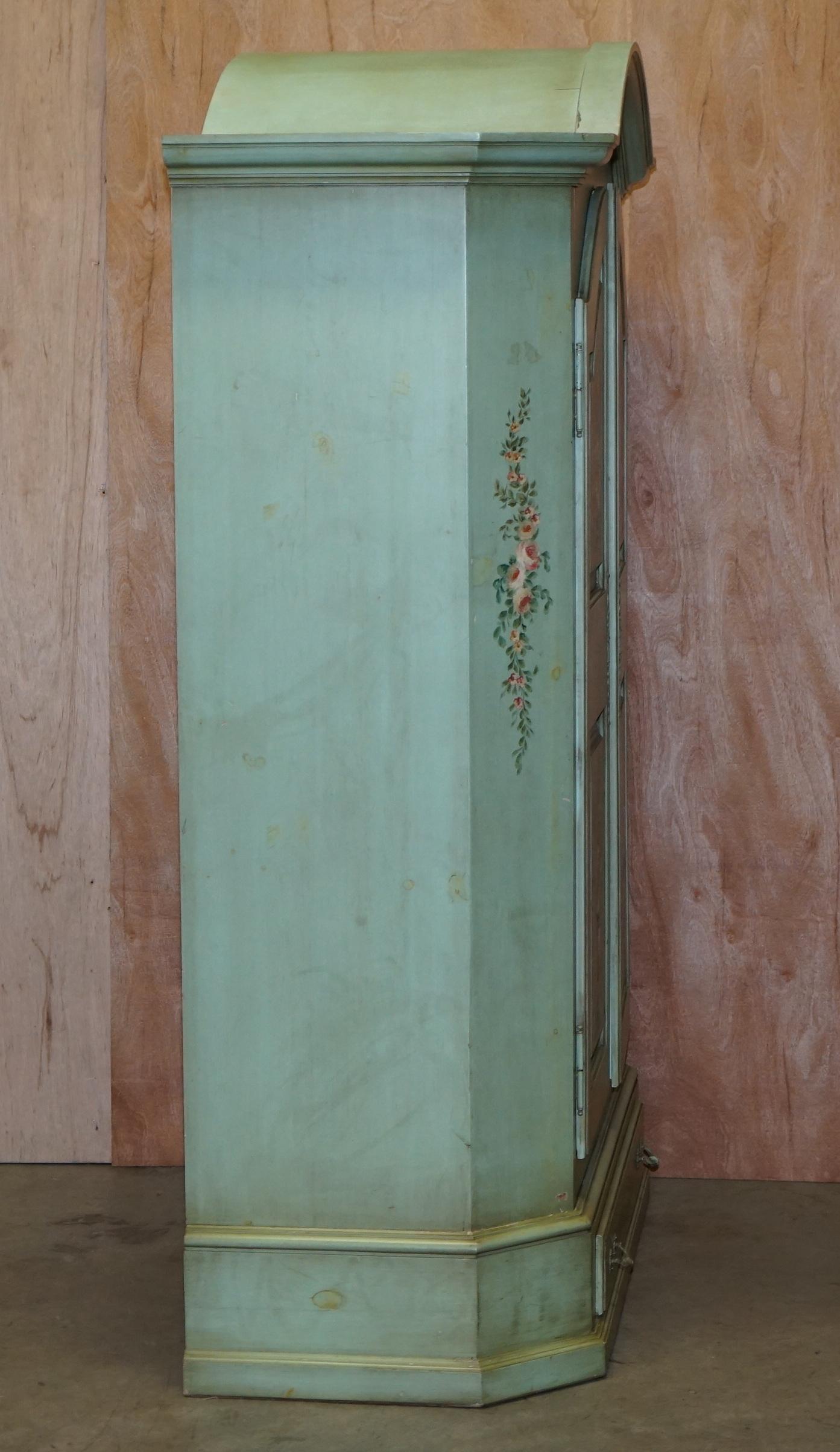 Oak Vintage Hand Painted Blue 18th Century Style Wardrobe with Floral Detailing