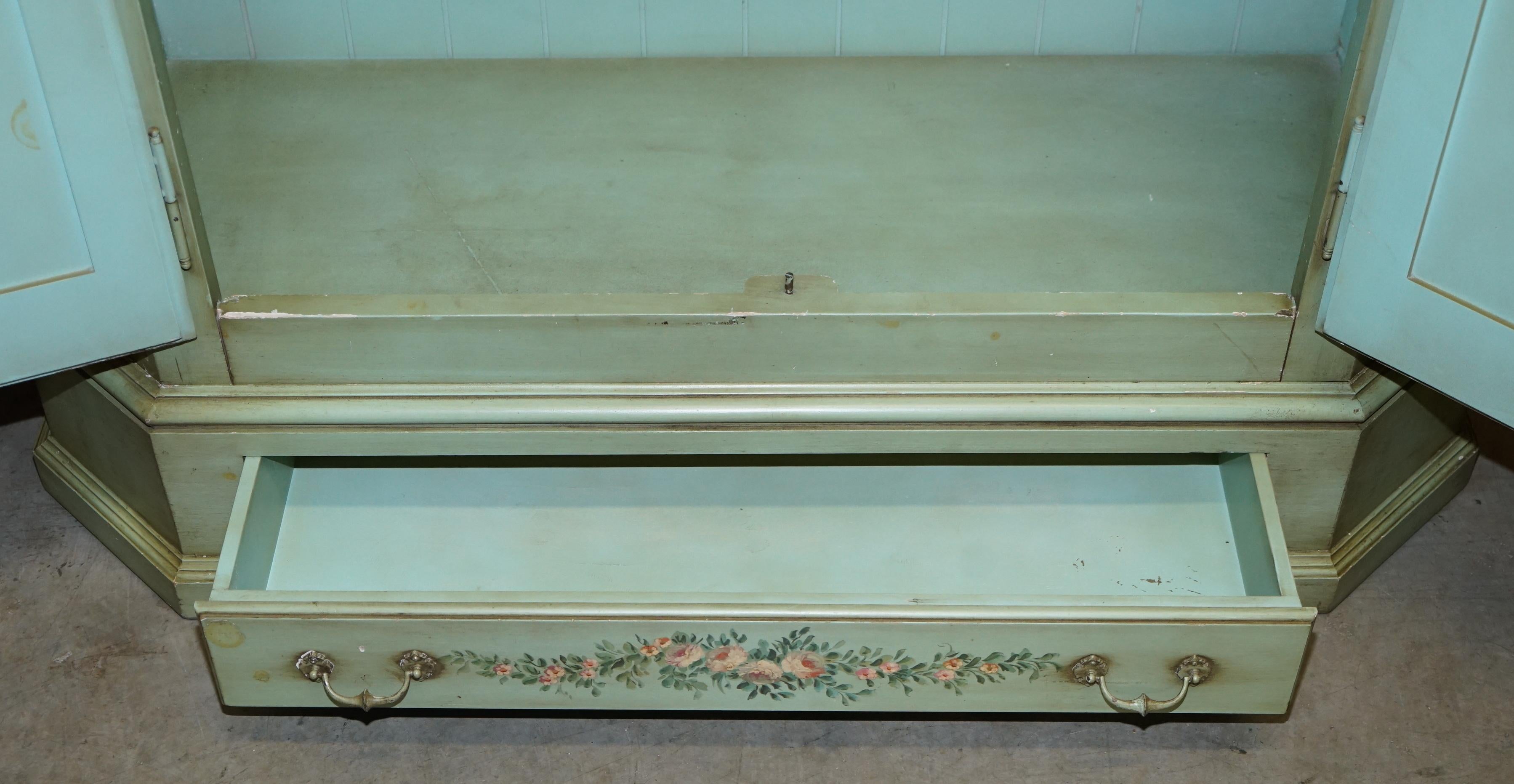 Vintage Hand Painted Blue 18th Century Style Wardrobe with Floral Detailing 3