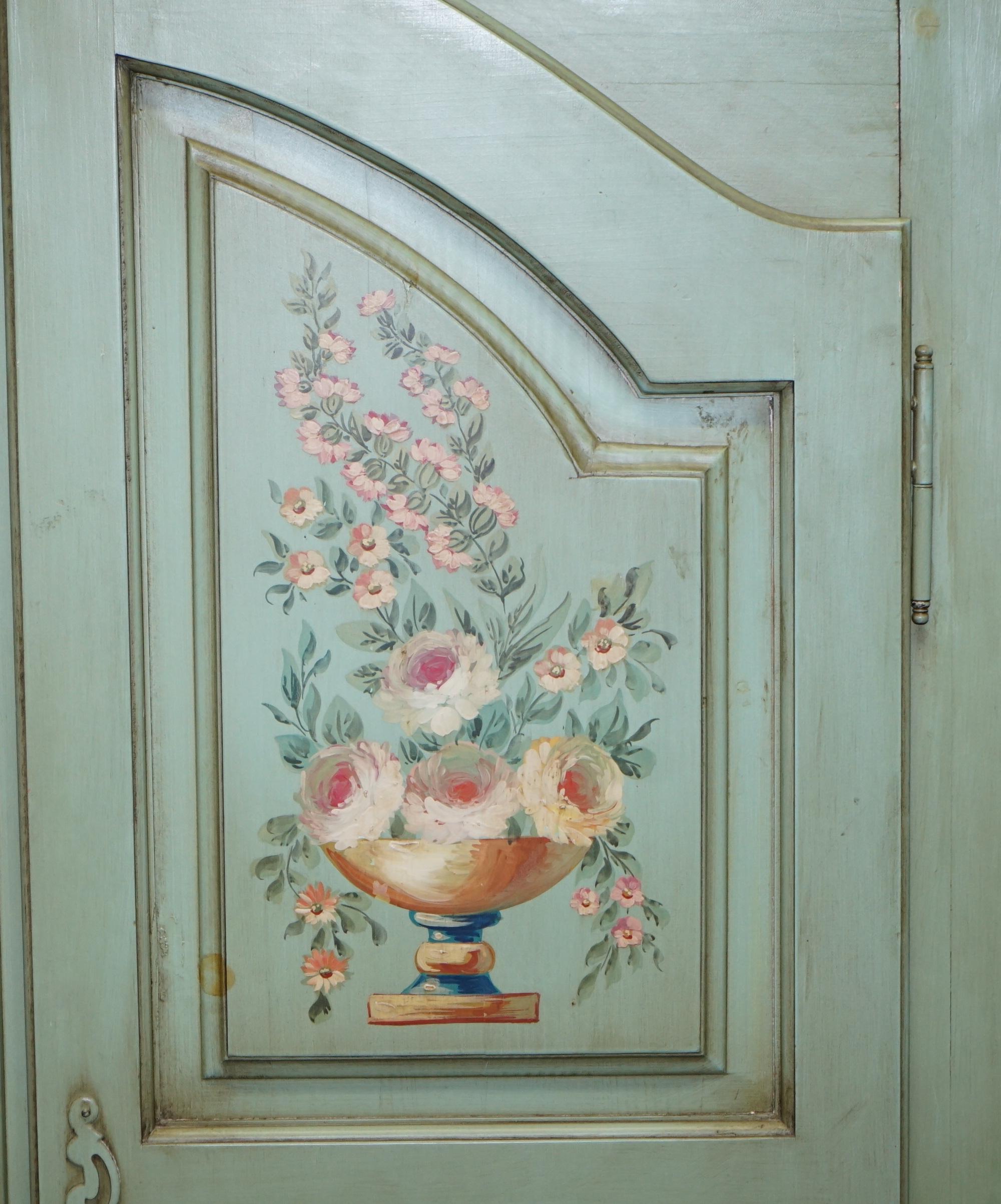 Hand-Painted Vintage Hand Painted Blue 18th Century Style Wardrobe with Floral Detailing