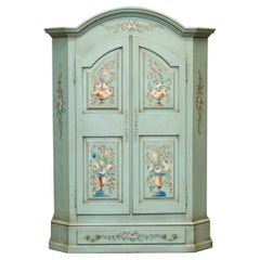 Vintage Hand Painted Blue 18th Century Style Wardrobe with Floral Detailing