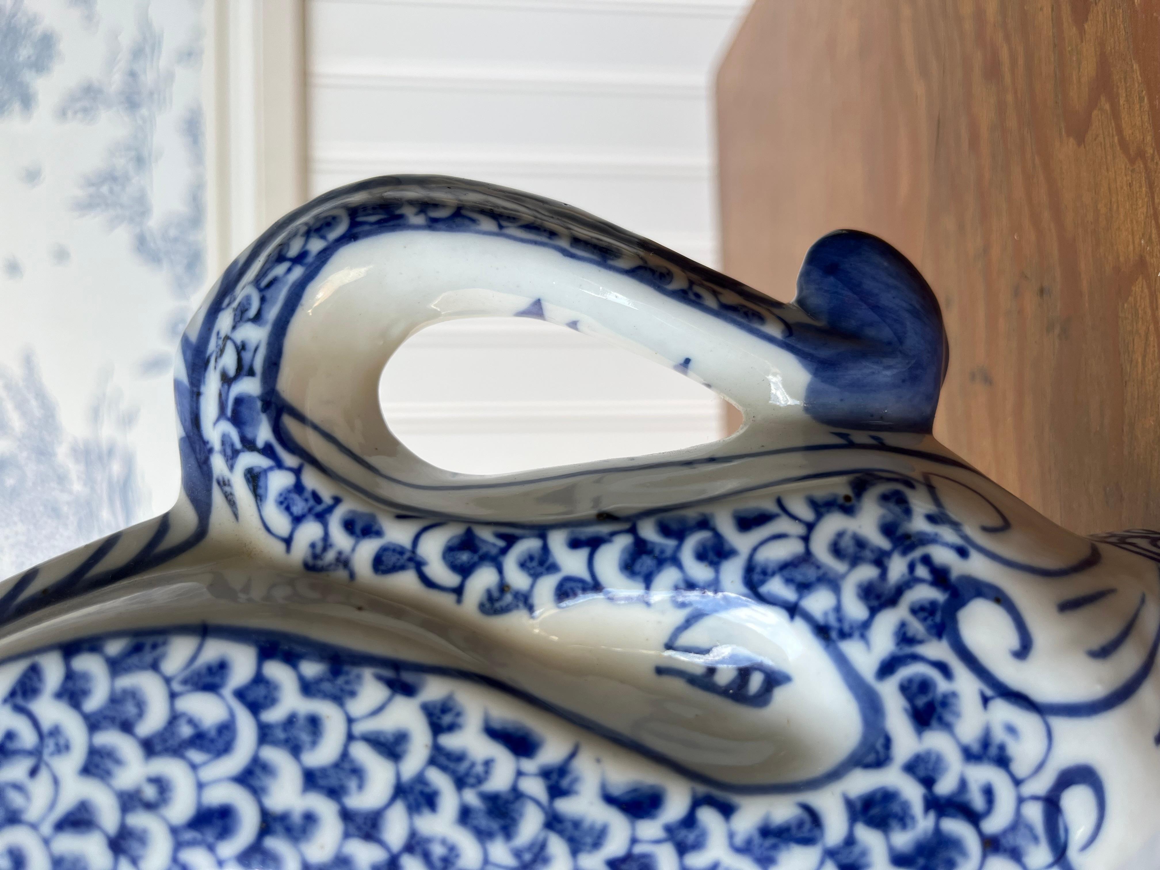 Vintage Hand gemalt blau und weiß Porzellan chinesischen Drachen Teekanne im Angebot 4