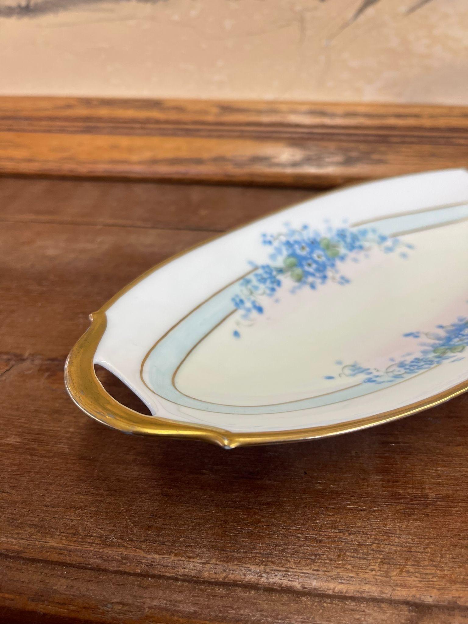 Mid-Century Modern Vintage Hand Painted Blue Forget Me Not FloralTray From Bavaria. For Sale