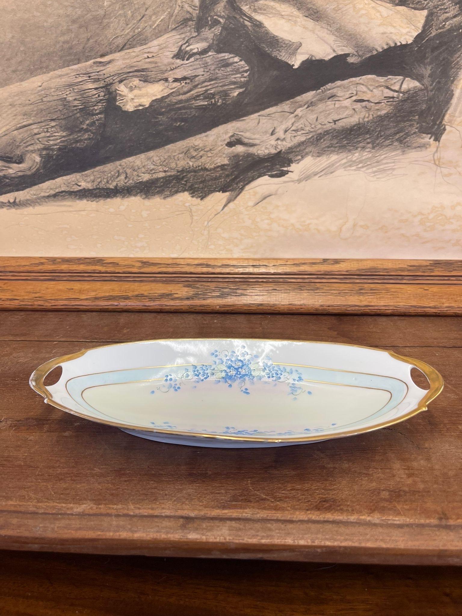 Vintage Hand Painted Blue Forget Me Not FloralTray From Bavaria. In Good Condition For Sale In Seattle, WA