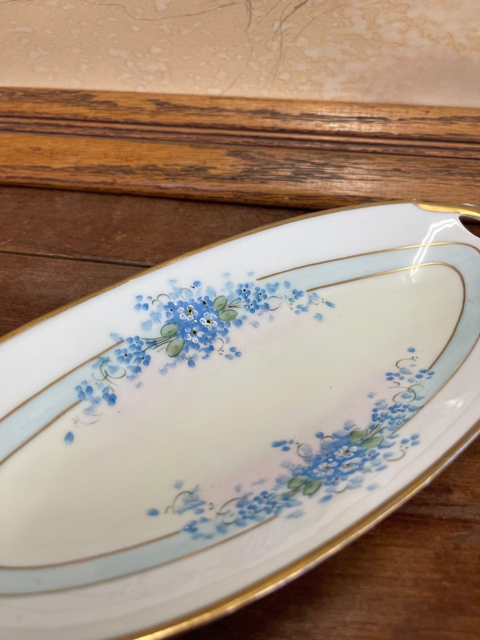 Vintage Hand Painted Blue Forget Me Not FloralTray From Bavaria. For Sale 1