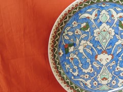 Vintage Hand Painted Blue Turkish Round Decorative Hanging Plate