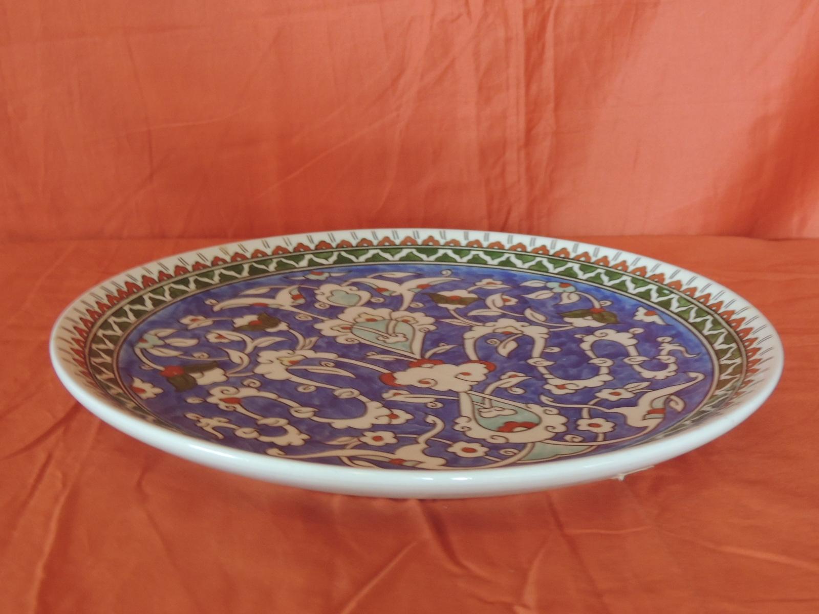 Moorish Vintage Hand Painted Blue Turkish Round Decorative Hanging Plate