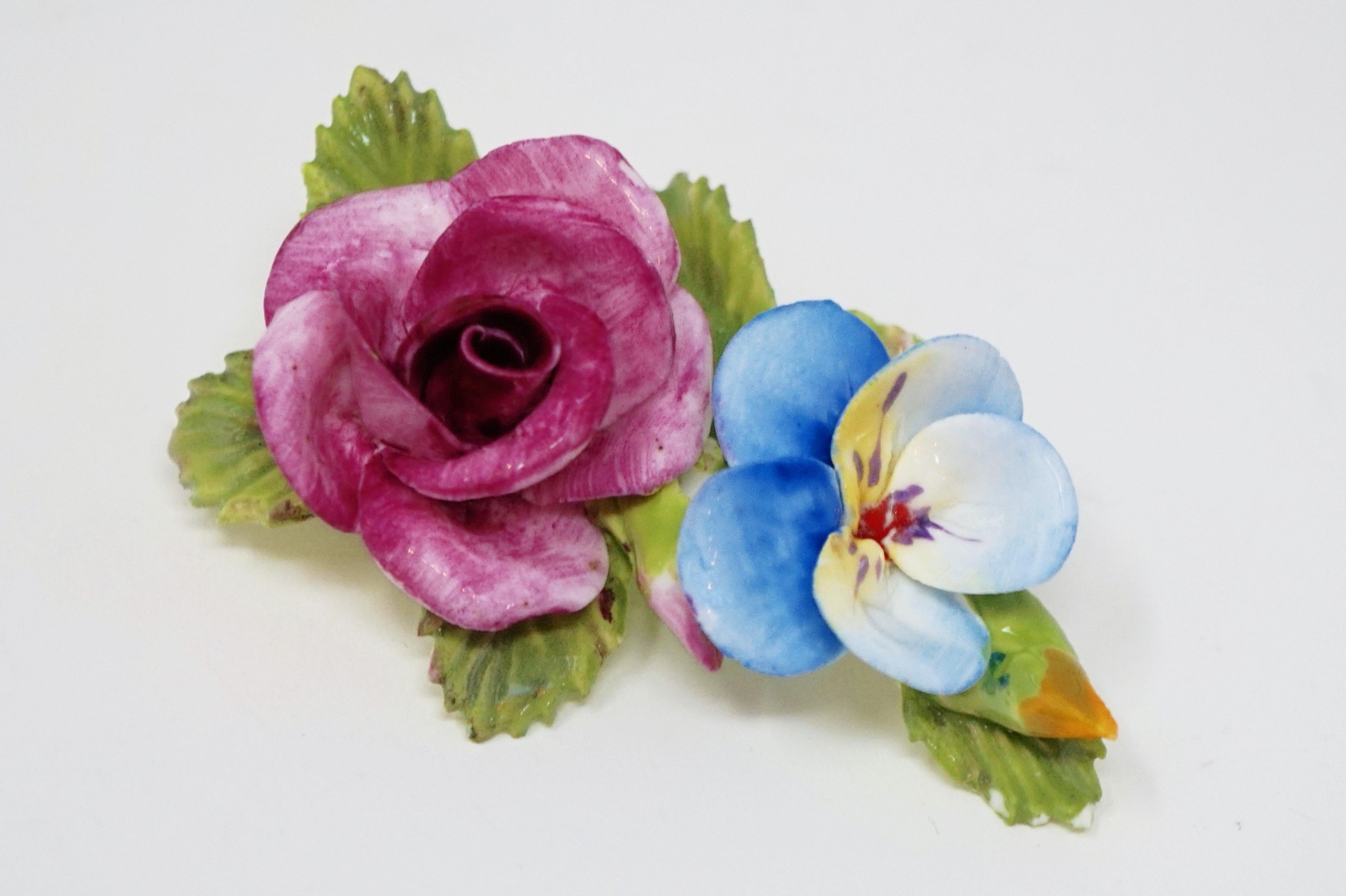 Vintage Hand-Painted Bone China Floral Brooch, 1950s 2