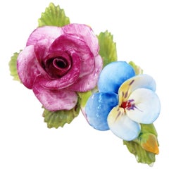 Vintage Hand-Painted Bone China Floral Brooch, 1950s