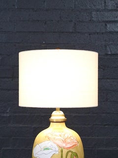 Vintage Hand-Painted Botanical Floral Ceramic Table Lamp by Chapman