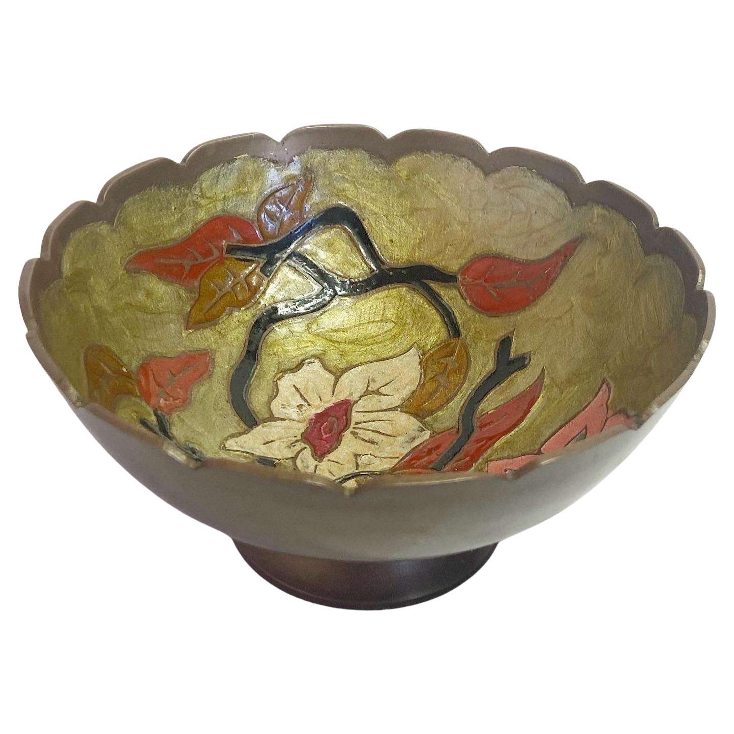 Vintage Hand Painted Brass Floral Bowl/Catchall