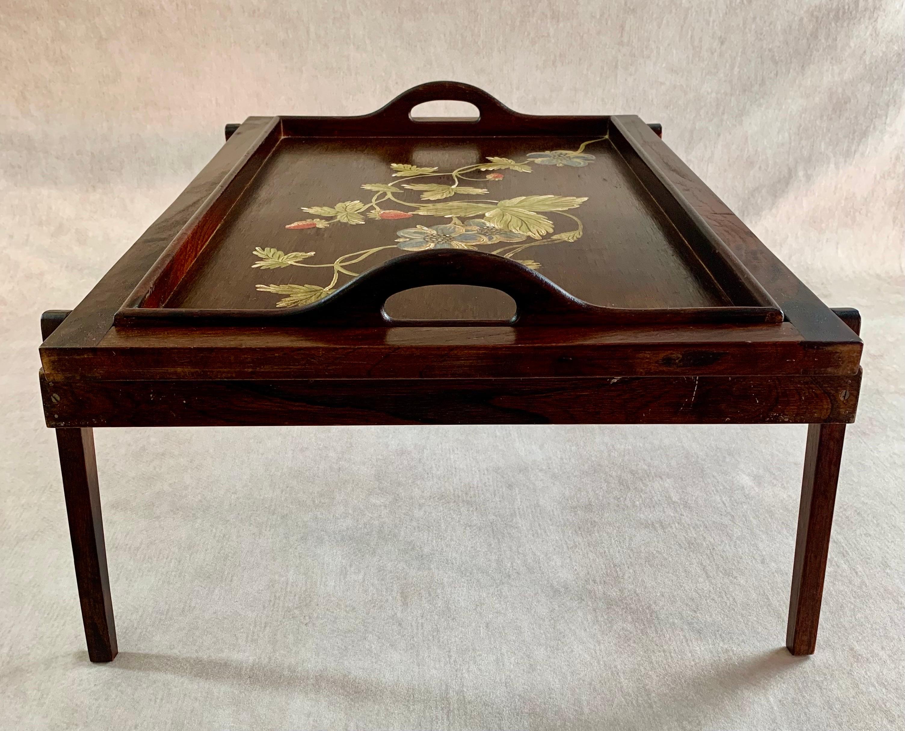 Vintage Hand Painted Breakfast-In-Bed Tray w/ Stand For Sale 6