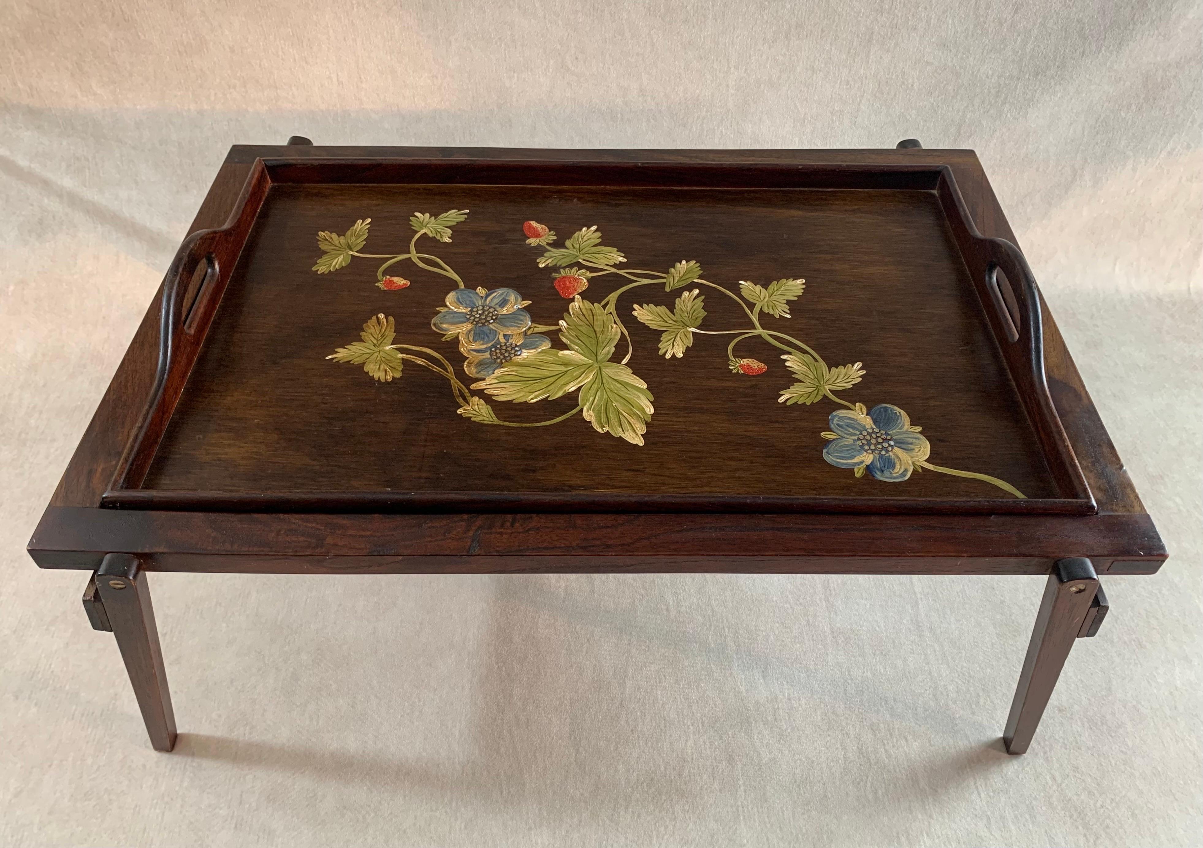 Spanish Colonial Vintage Hand Painted Breakfast-In-Bed Tray w/ Stand For Sale