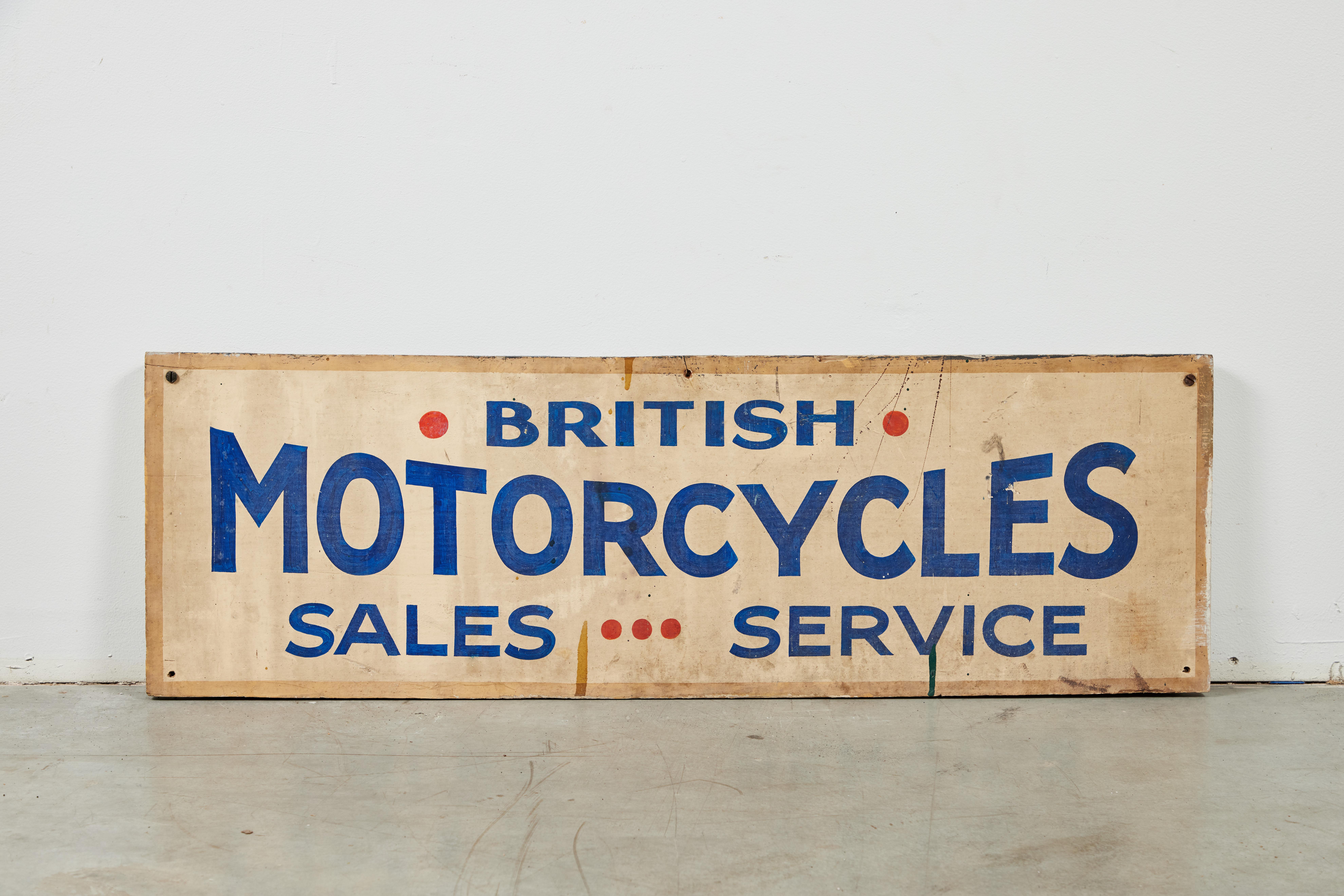 American Vintage Hand Painted British Motorcycle Shop Sign For Sale