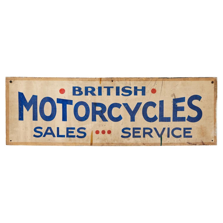 Vintage Hand Painted British Motorcycle Shop Sign For Sale