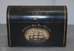 Vintage Hand Painted California Line San Francisco Steamer Trunk Chest Toy Box