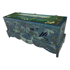 Vintage Hand Painted Carved Chinoiserie Trunk