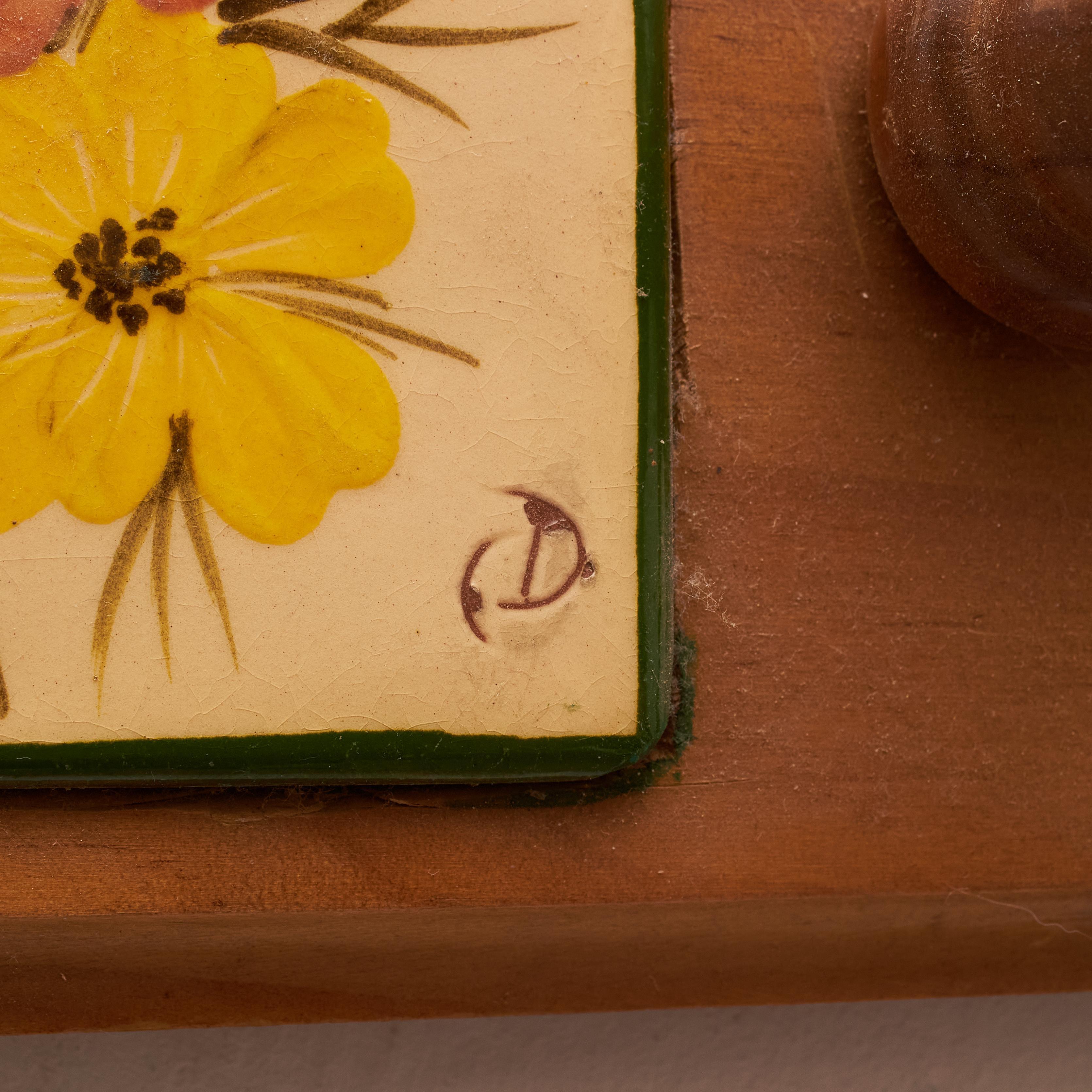 Mid-20th Century Vintage Hand-Painted Ceramic and Wood Hanger by Catalan Artist Diaz Costa For Sale