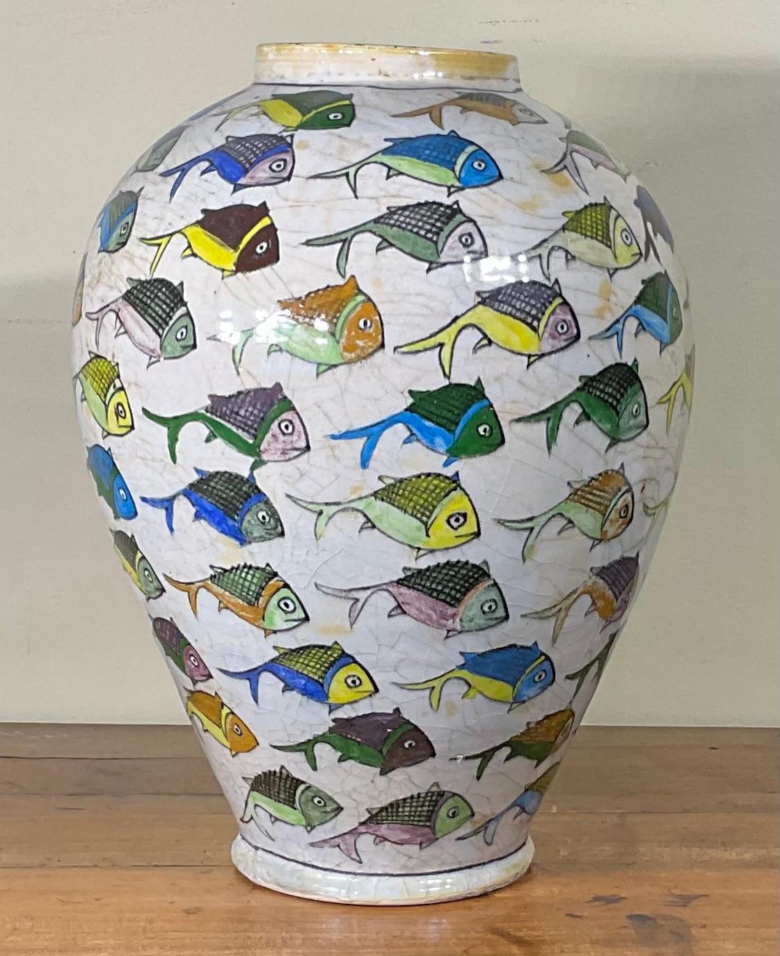Hand-Painted Vintage Hand Painted Ceramic Fish Vase