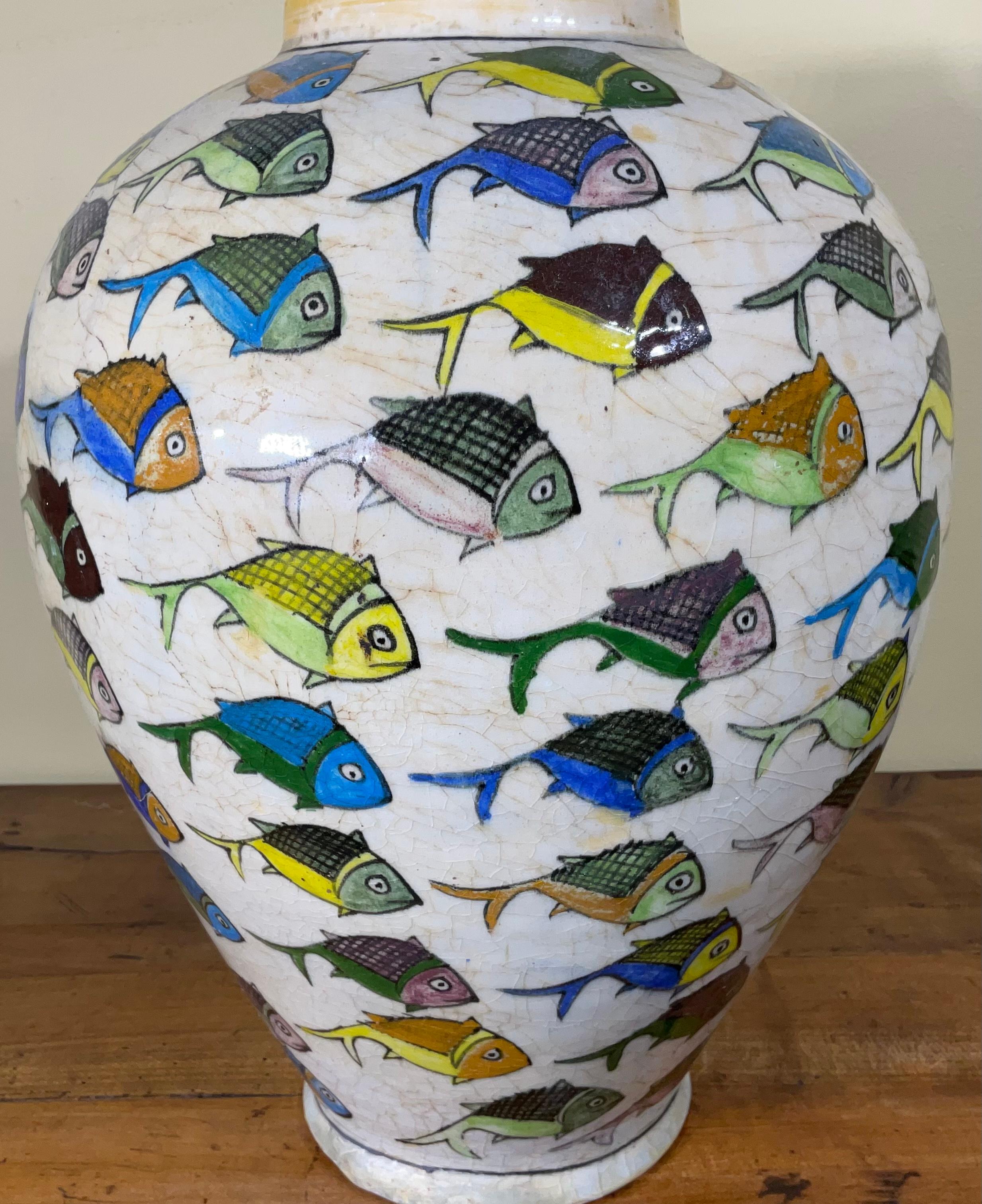 Vintage Hand Painted Ceramic Fish Vase In Good Condition In Delray Beach, FL