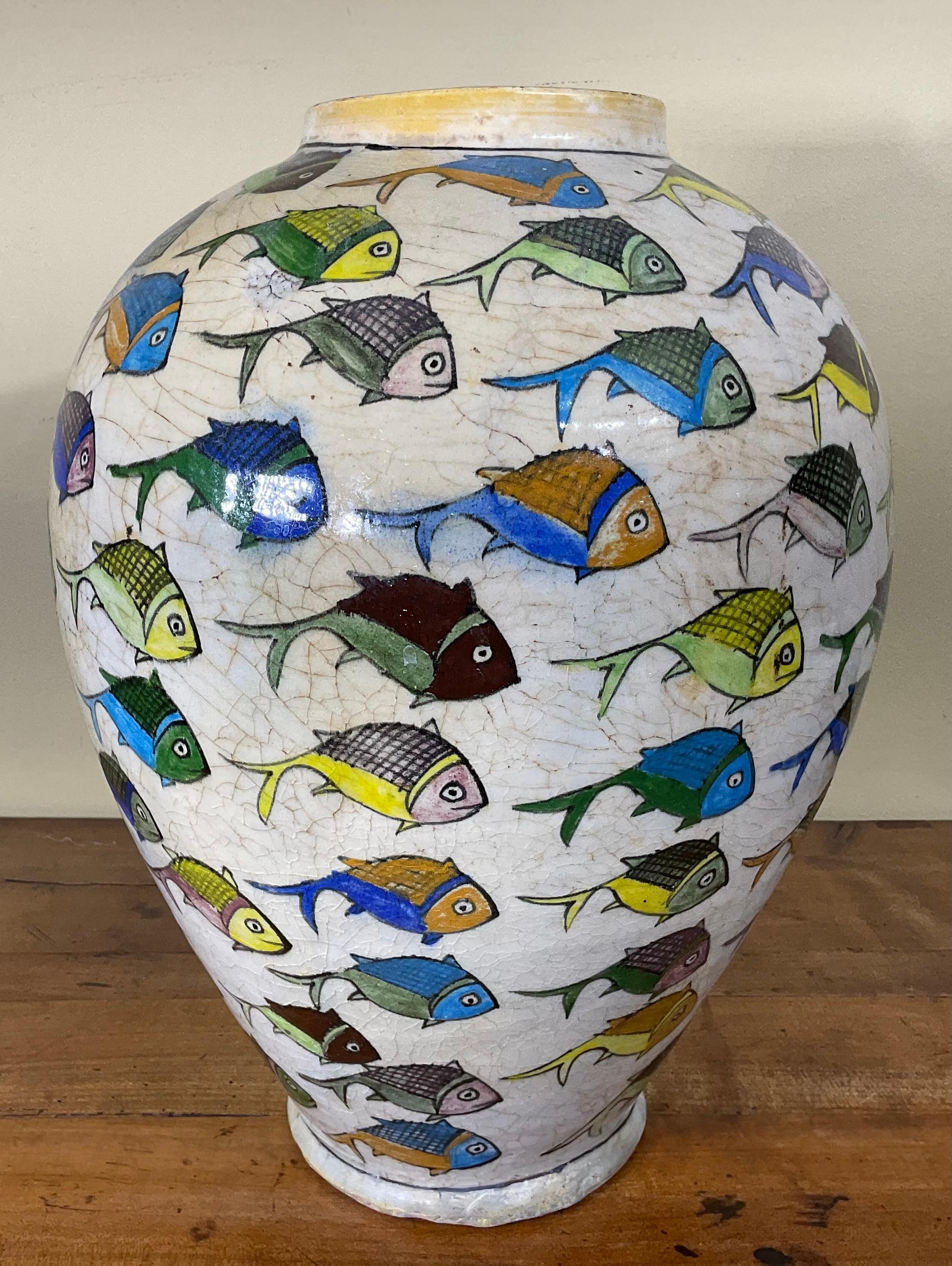 Mid-20th Century Vintage Hand Painted Ceramic Fish Vase